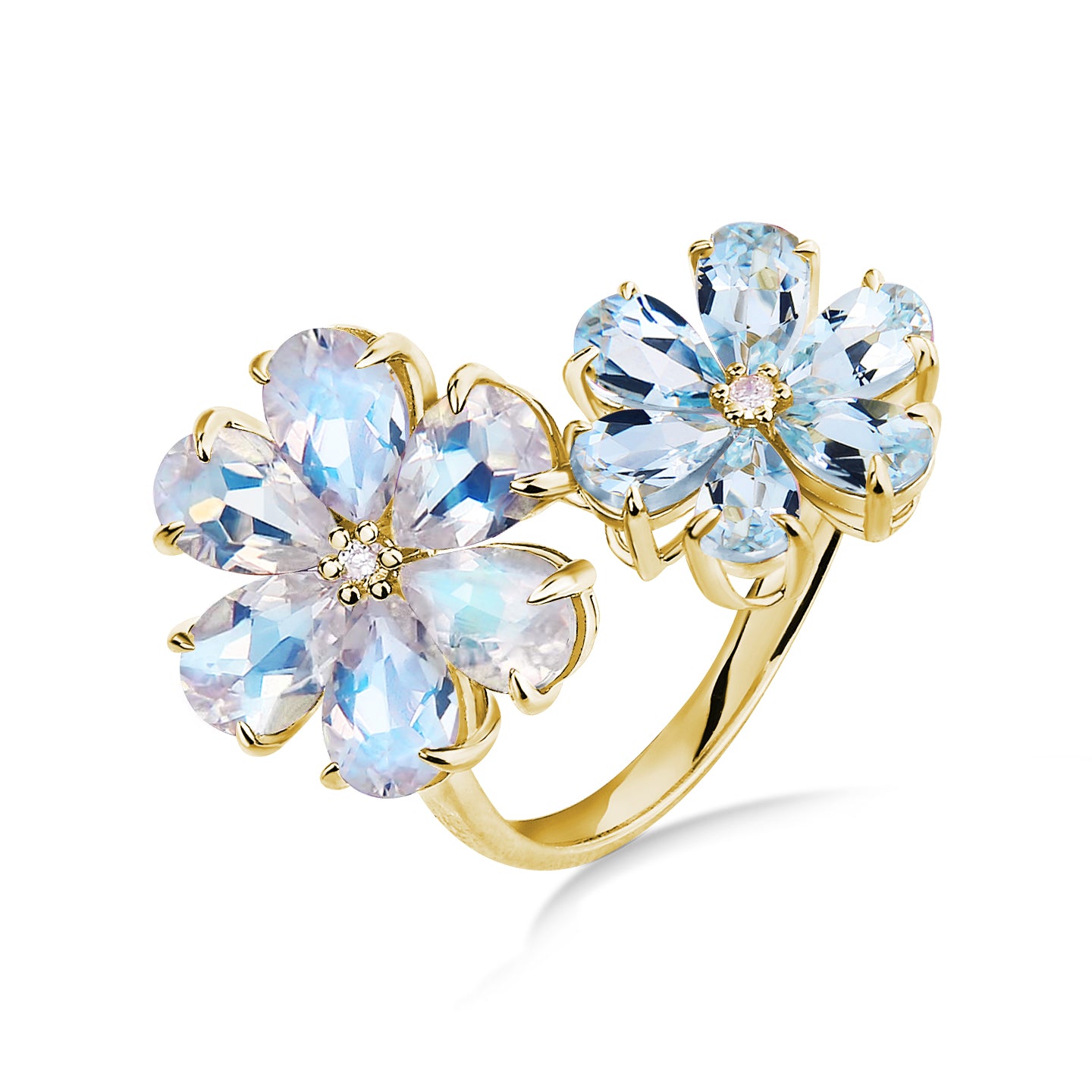 Flora Blossom Moonstone and Aquamarine Diamond Cocktail Ring