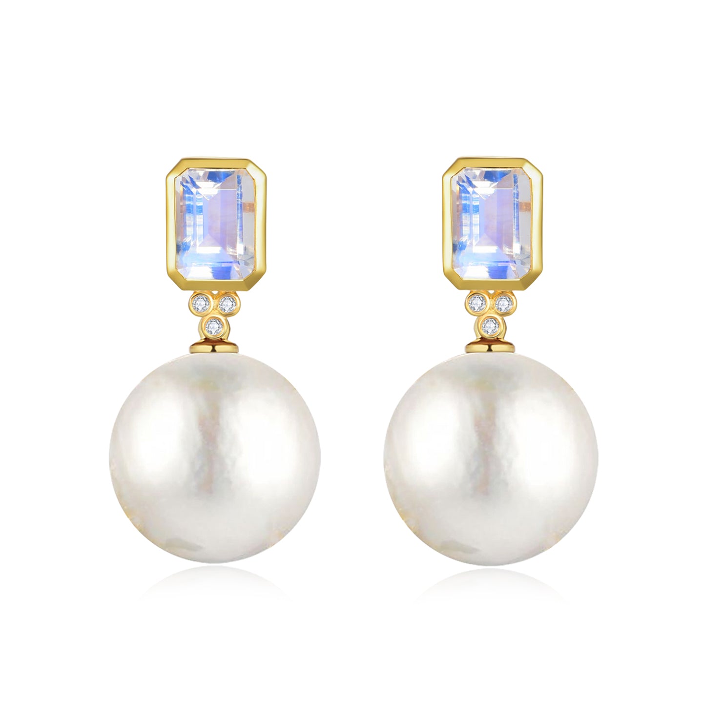 Ayla Emerald-Cut Moonstone Diamond Pearl Convertible Drop Earrings