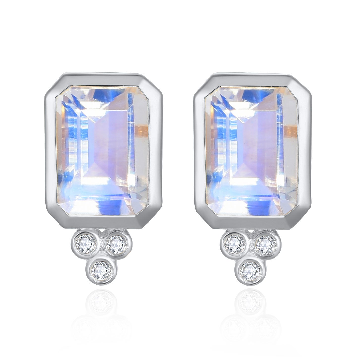 Ayla Emerald-Cut Moonstone Diamond Earrings