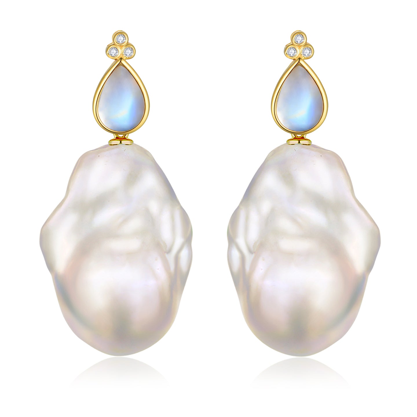 Ayla Pear-Shaped Moonstone Diamond Baroque Pearl Convertible Drop Earrings