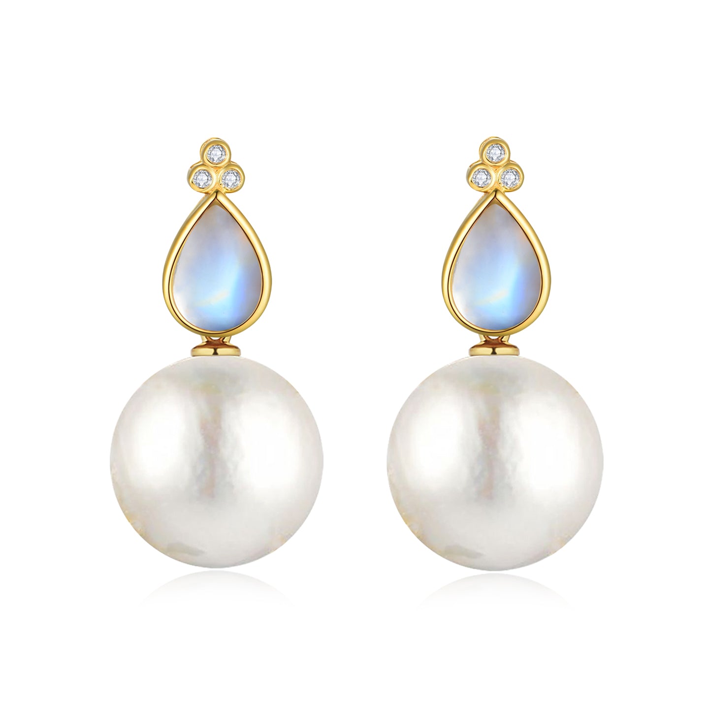 Ayla Pear-Shaped Moonstone Diamond Pearl Convertible Drop Earrings