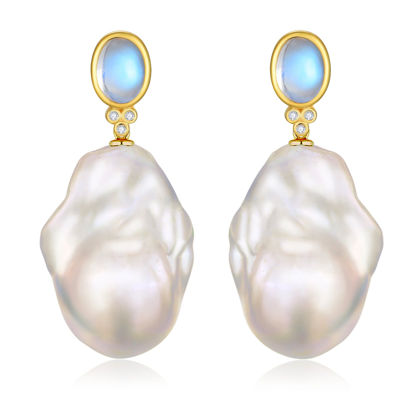 Ayla Oval Moonstone Diamond Baroque Pearl Convertible Drop Earrings