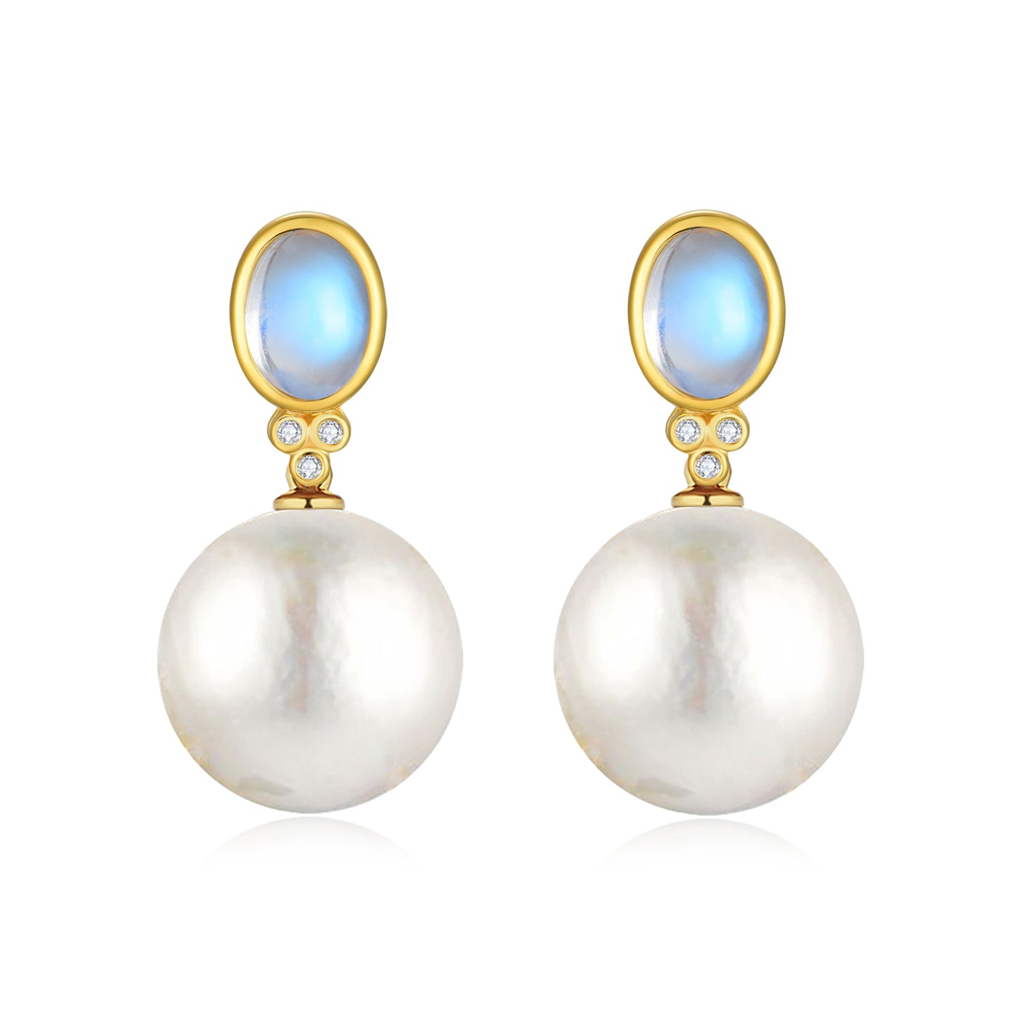 Ayla Oval Moonstone Diamond Pearl Convertible Drop Earrings