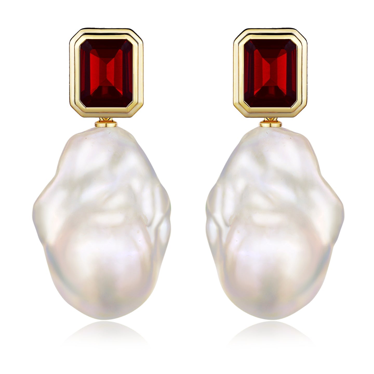 Bella Emerald-Cut Garnet Baroque Pearl Convertible Drop Earrings