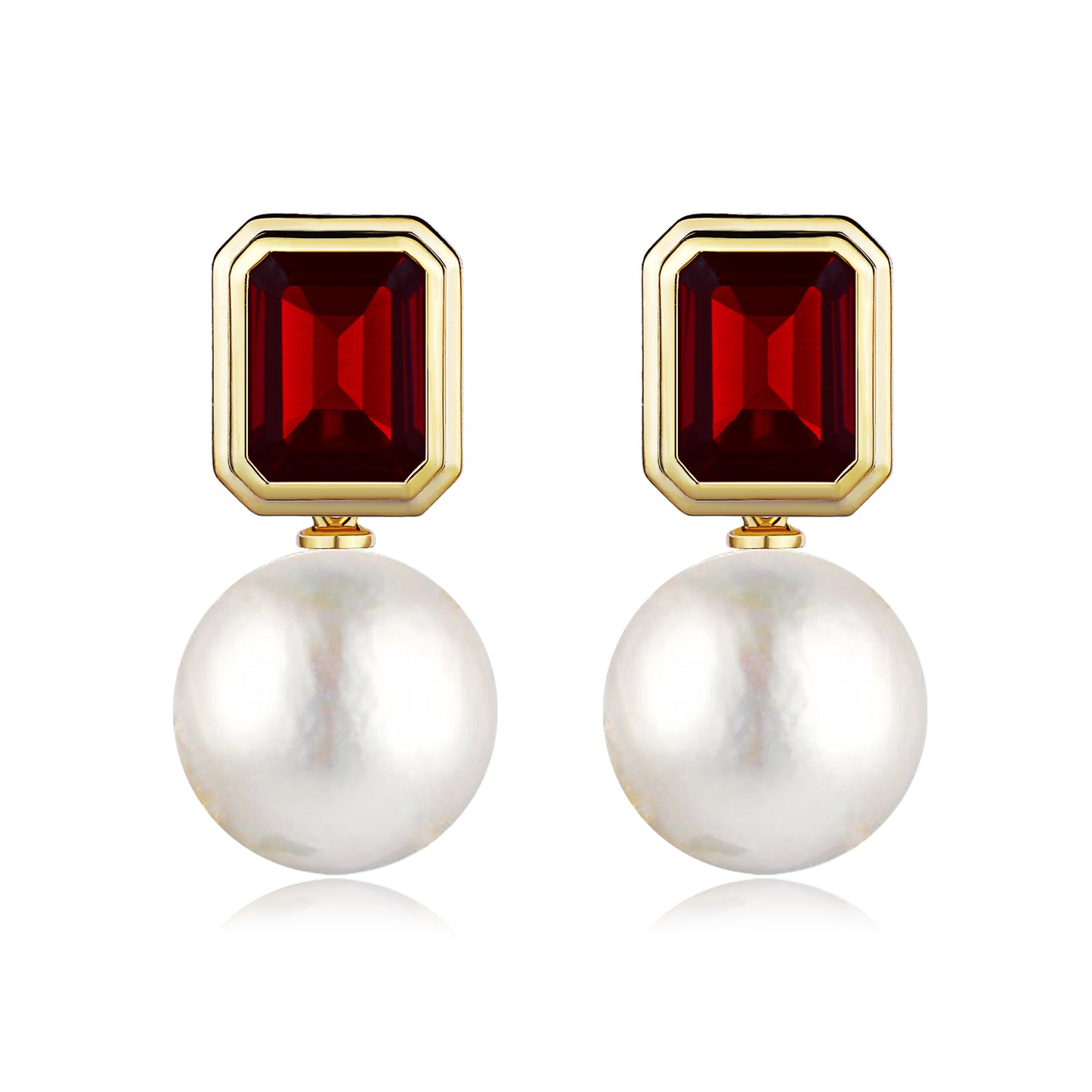 Bella Emerald-Cut Garnet Pearl Convertible Drop Earrings