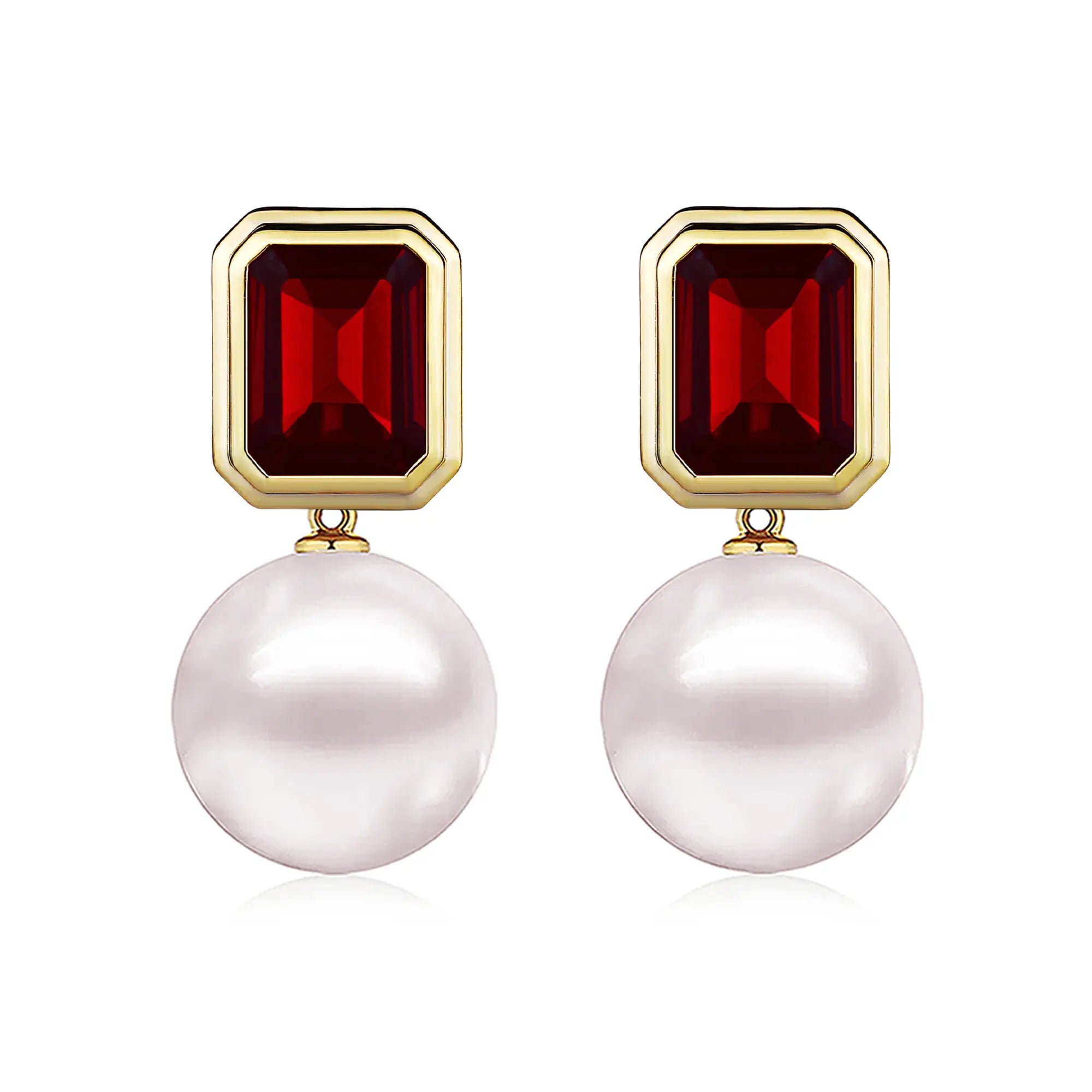 Bella Emerald-Cut Garnet Pearl Convertible Drop Earrings