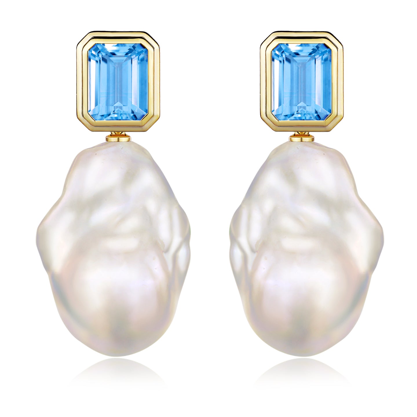 Bella Emerald-Cut Topaz Baroque Pearl Convertible Drop Earrings