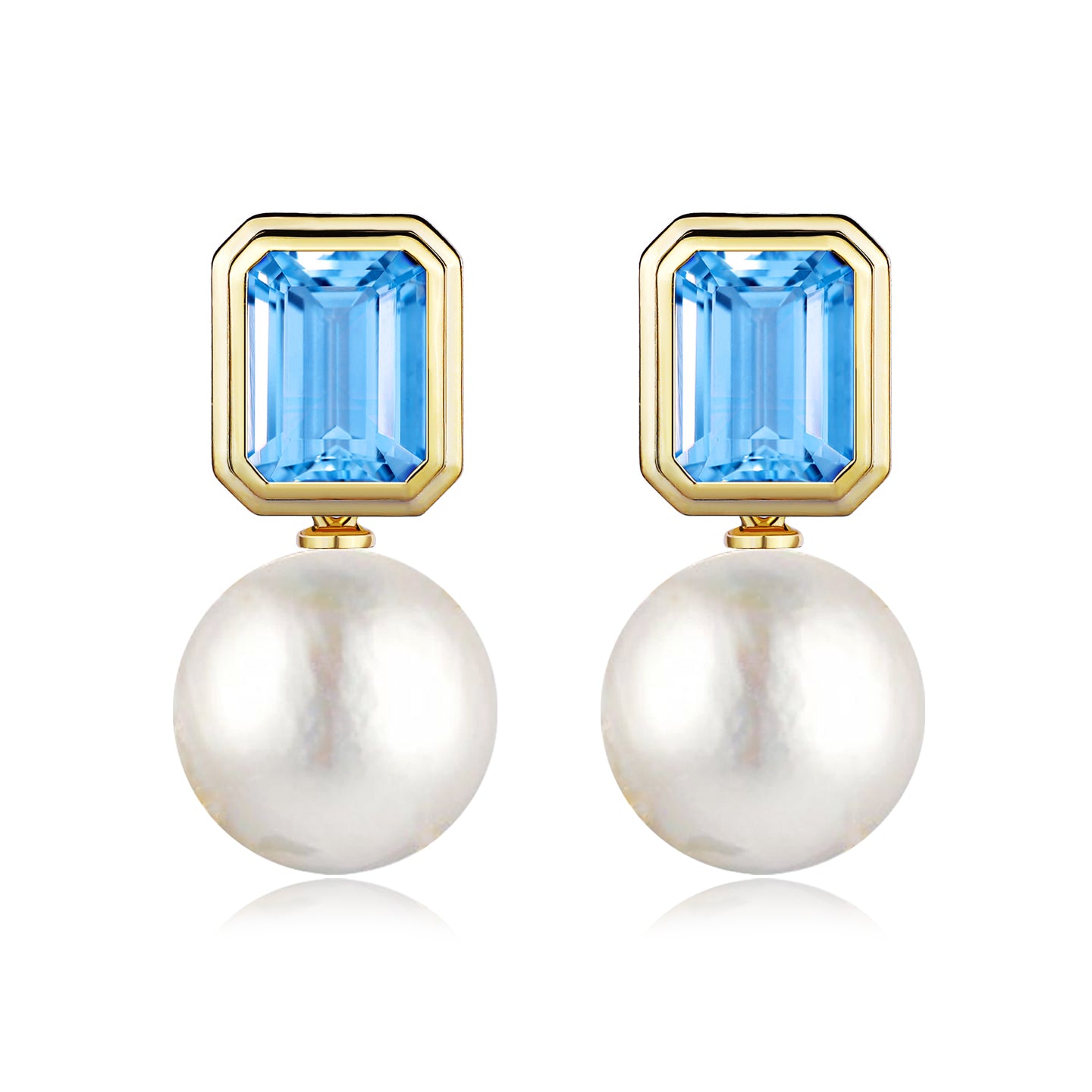 Bella Emerald-Cut Topaz Pearl Convertible Drop Earrings