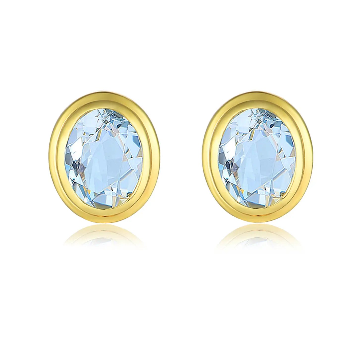 Bella Oval Aquamarine Stud Earrings 14k yellow gold