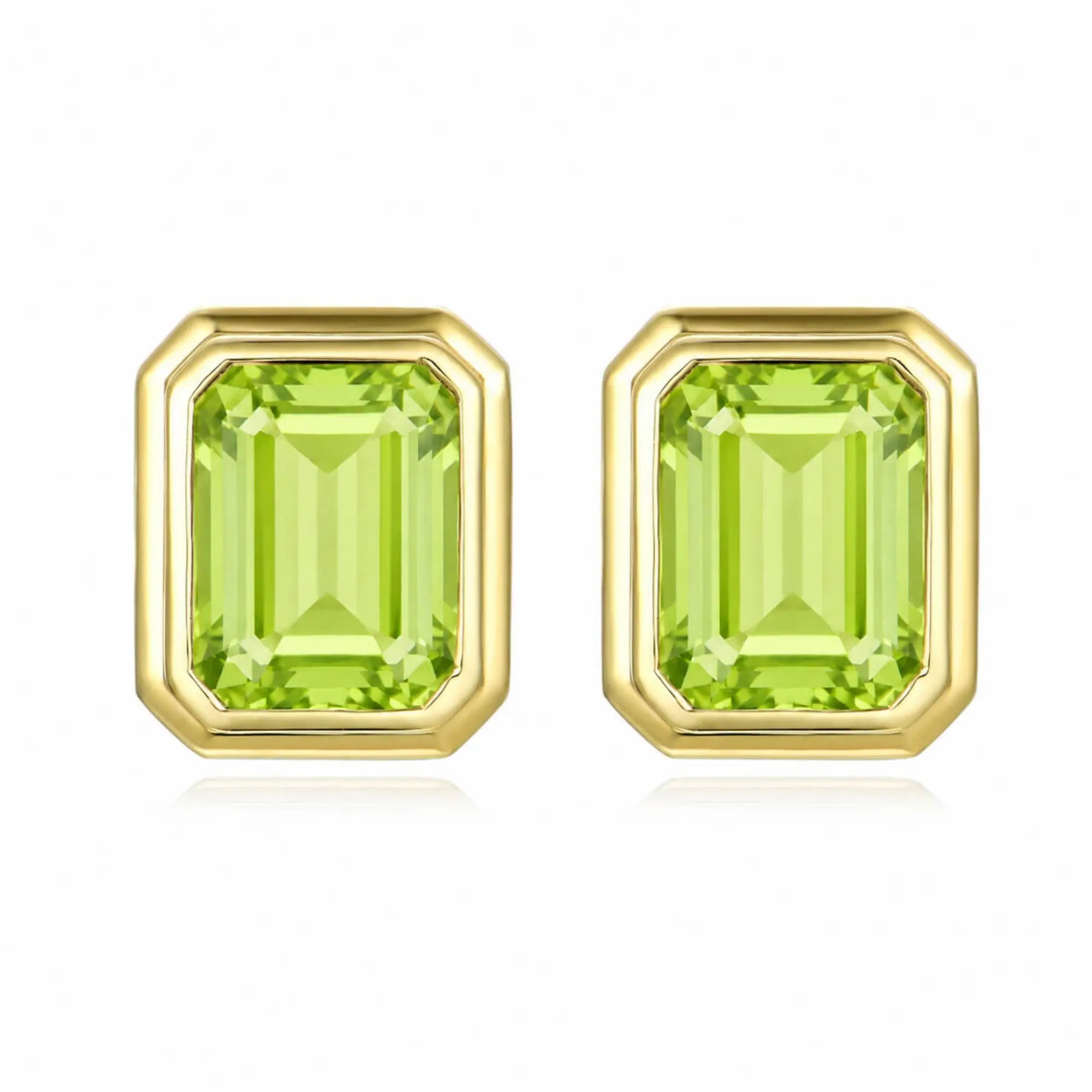 Bella Emerald-Cut 5ctw Natural Peridot Earrings in 14k yellow gold