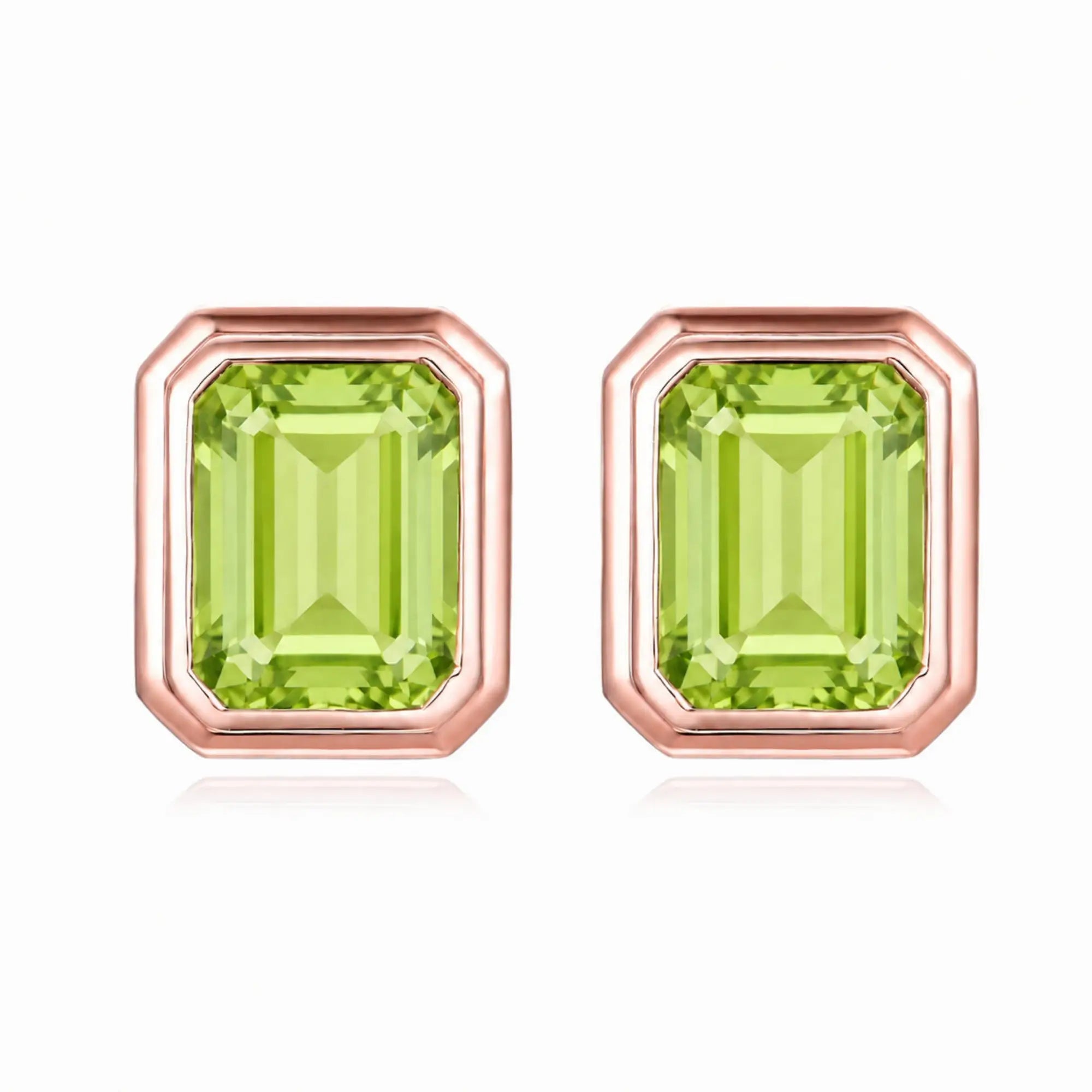 Bella Emerald-Cut 5ctw Natural Peridot Earrings in 14k rose gold