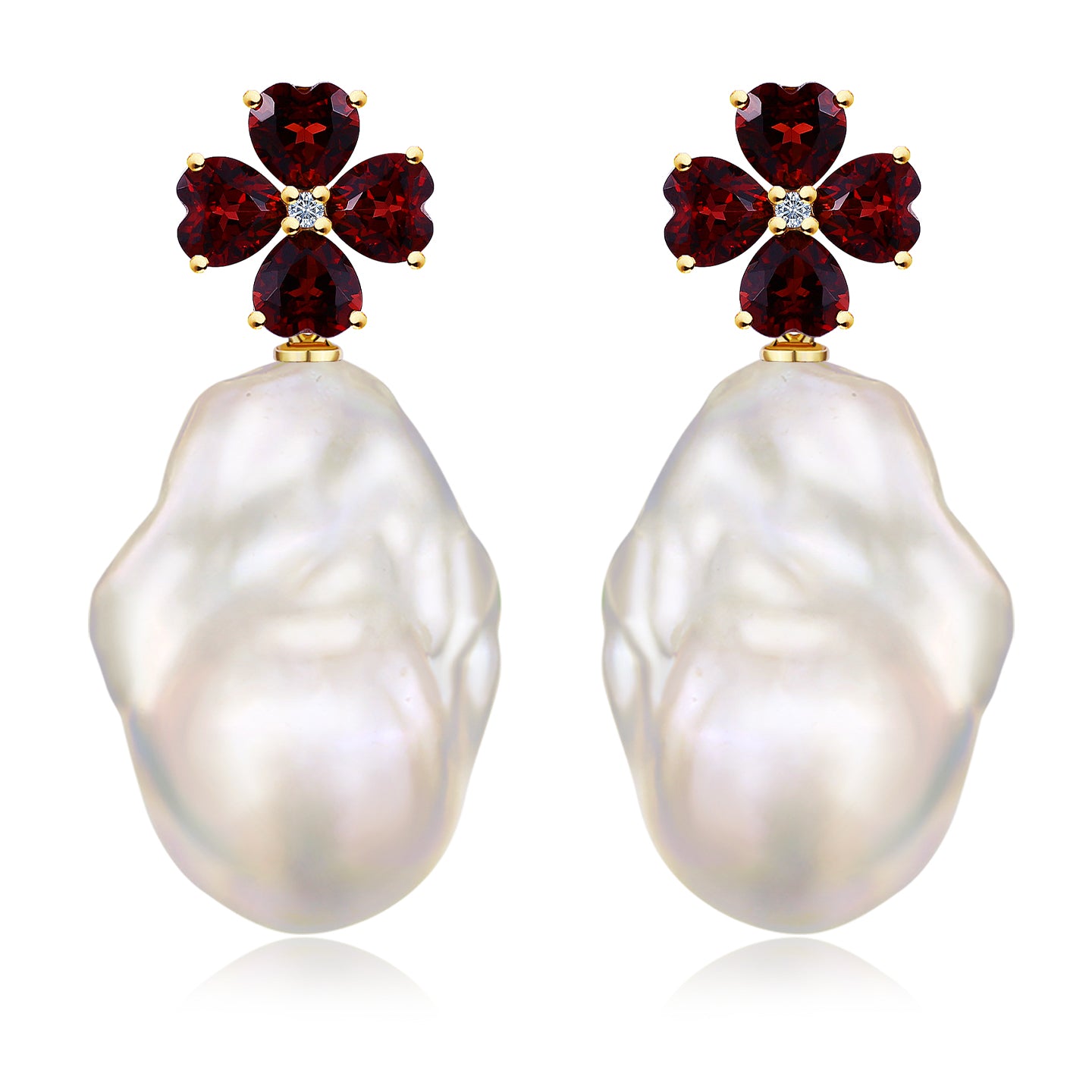 Felicia Garnet Diamond Clover Baroque Pearl Convertible Drop Earrings