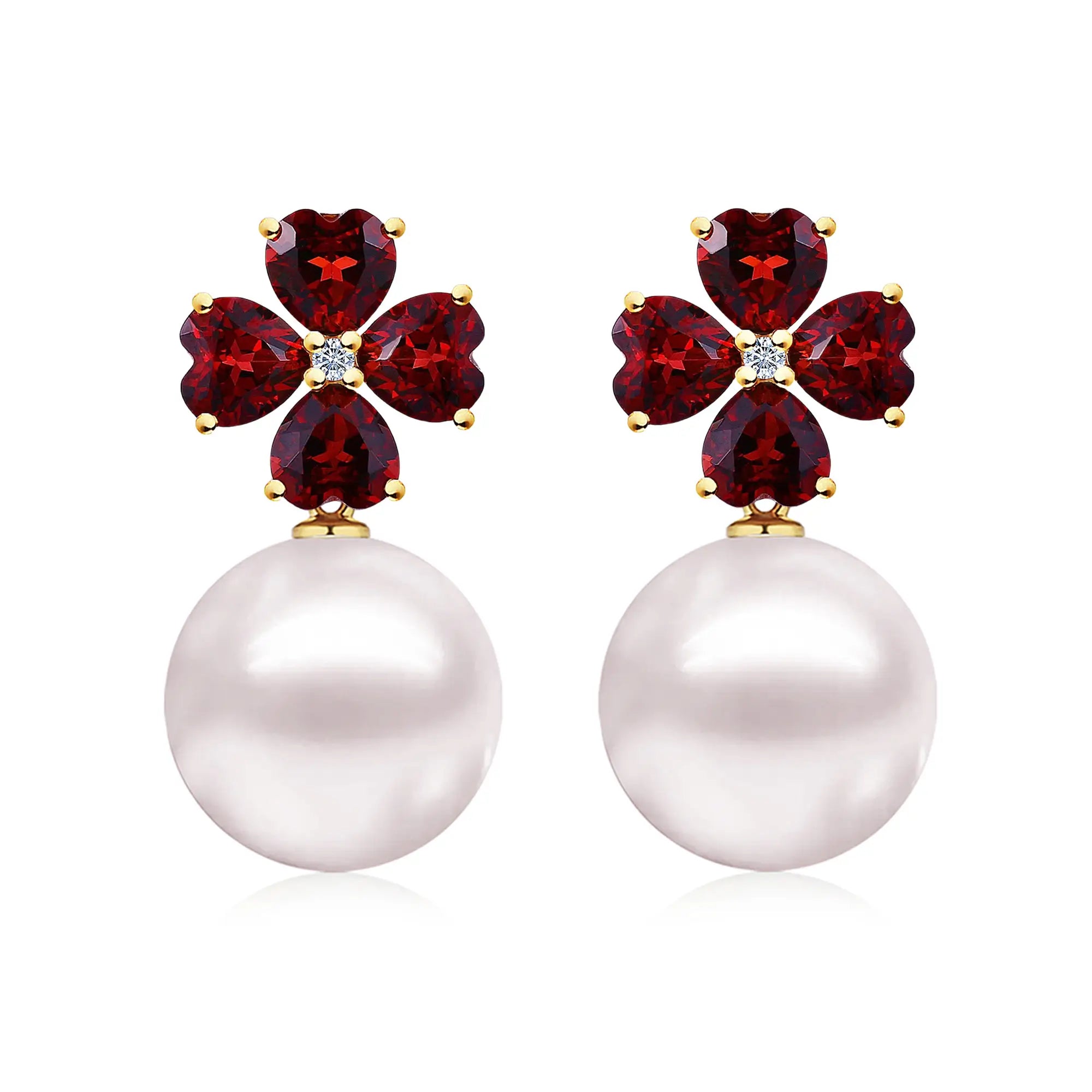 Felicia Garnet Diamond Clover Pearl Convertible Drop Earrings