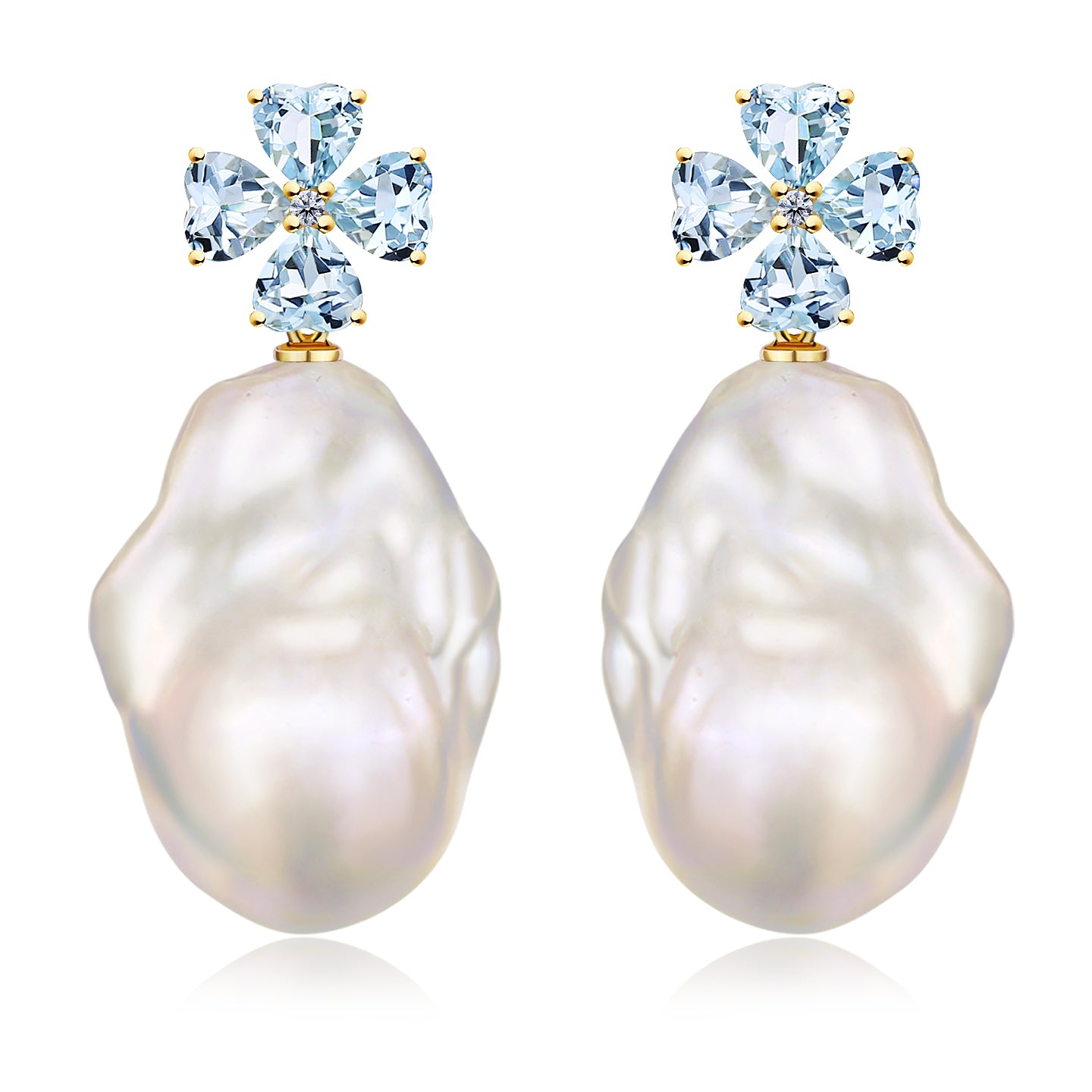 Felicia Aquamarine Diamond Clover Baroque Pearl Convertible Drop Earrings