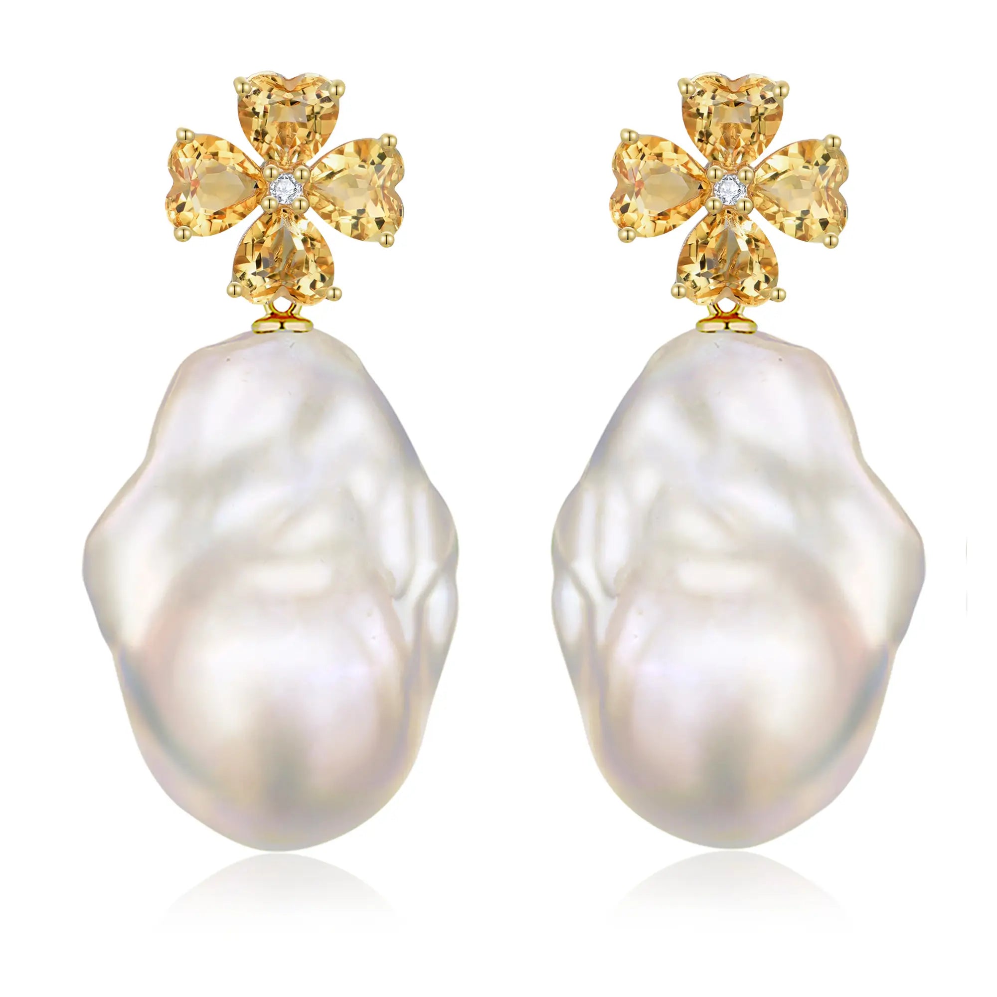 Felicia Citrine Diamond Clover Baroque Pearl Convertible Drop Earrings