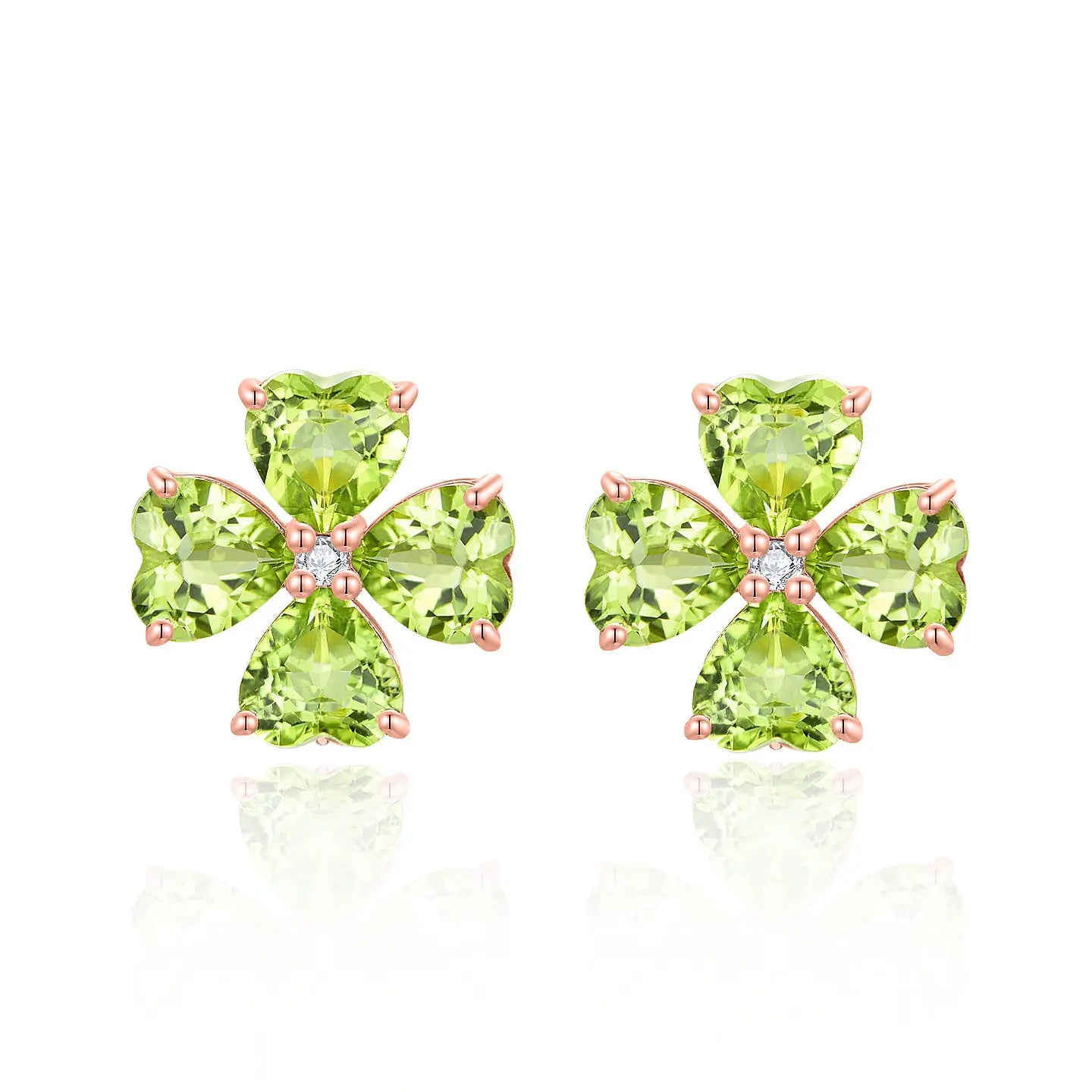 Natural Heart Peridot Diamond Clover Pearl Earrings 14K rose Gold