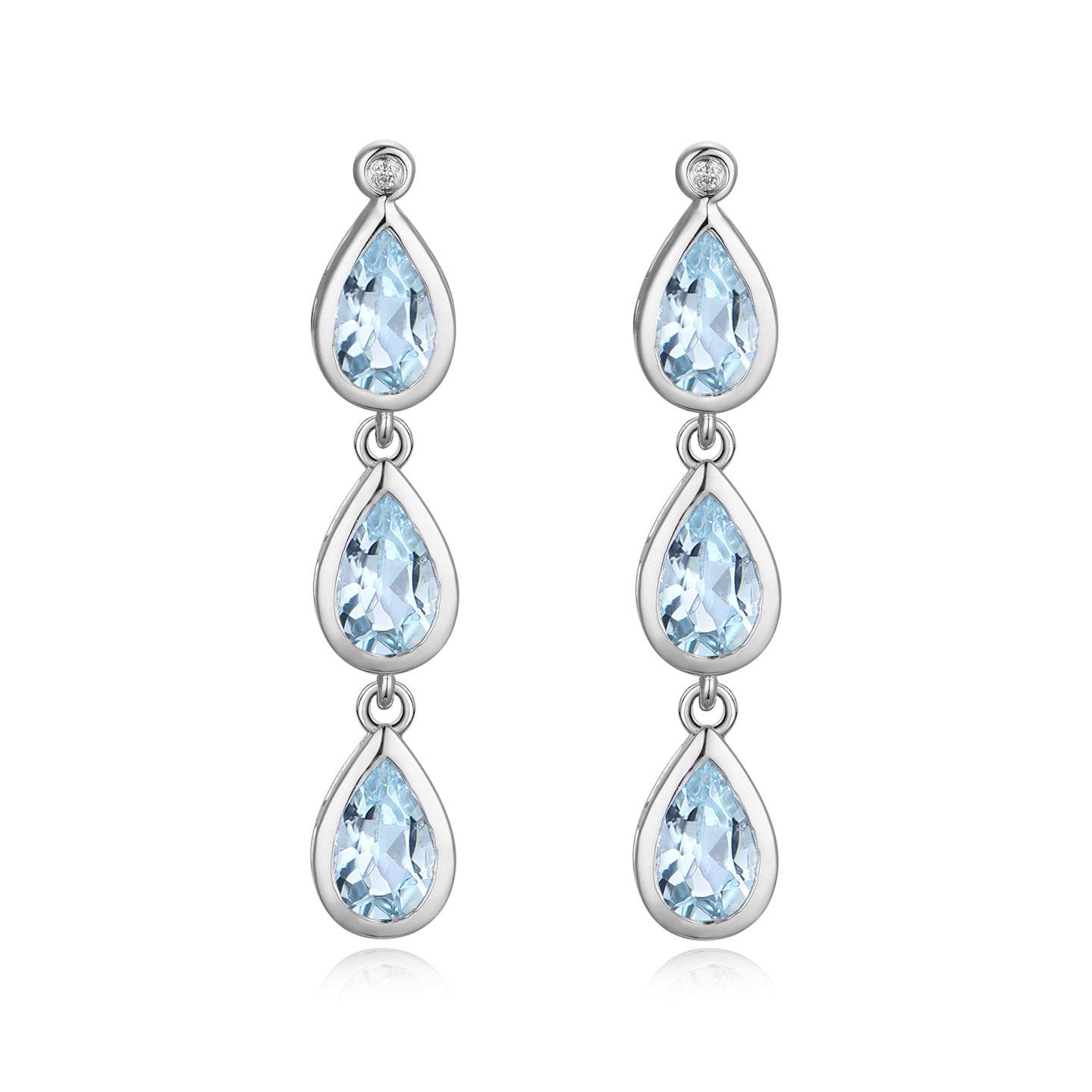 Venus Tears Pear Natural Aquamarine Diamond Drop Earrings 14k white gold