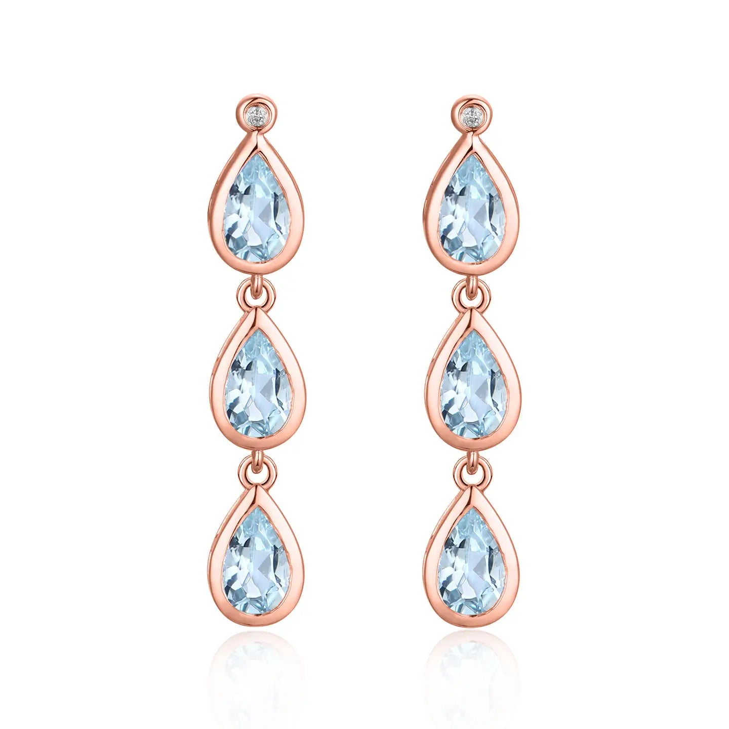 Venus Tears Pear Natural Aquamarine Diamond Drop Earrings 14k rose gold