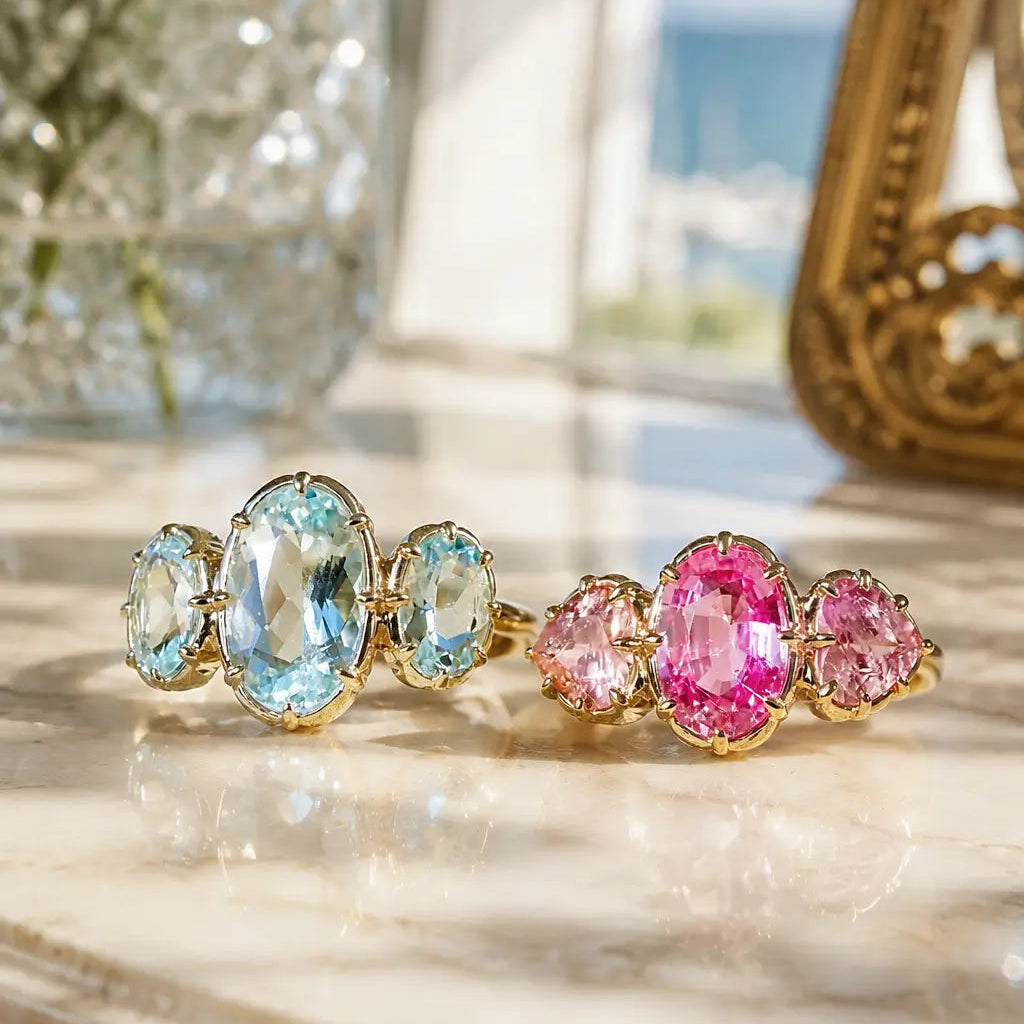 Aurea 2.28 ctw Natural Aquamarine Three-Stone Ring (One-of-a-Kind)