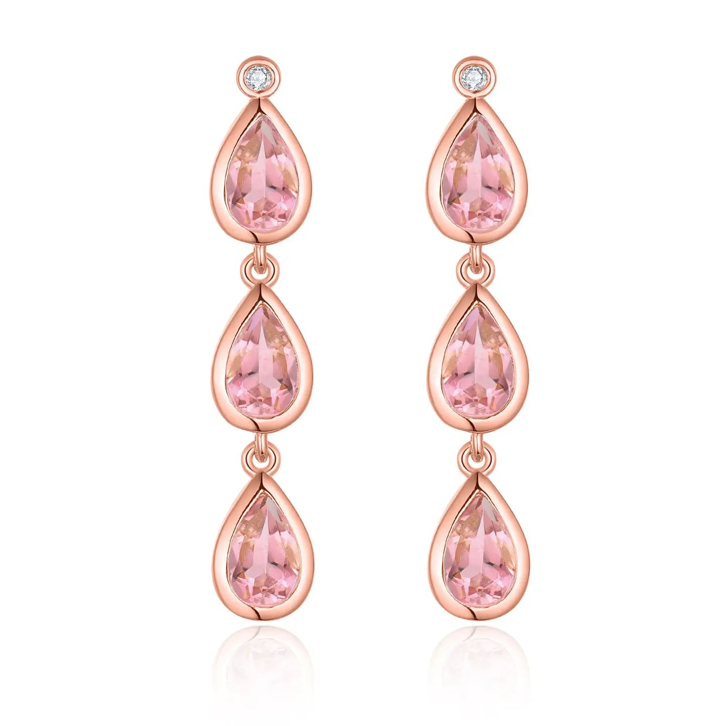 Venus Tears natural pear Pink Tourmaline Diamond Drop Earrings 14k rose gold