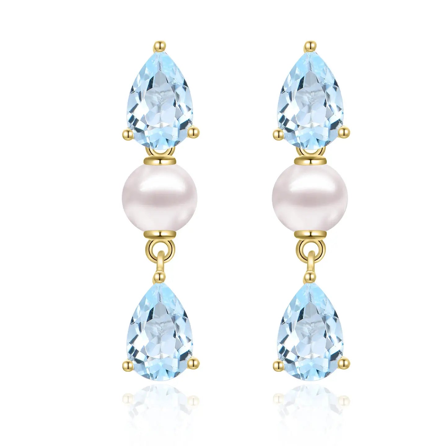 Venus Tears Natural Aquamarine Pearl Drop Earrings 14k yellow gold