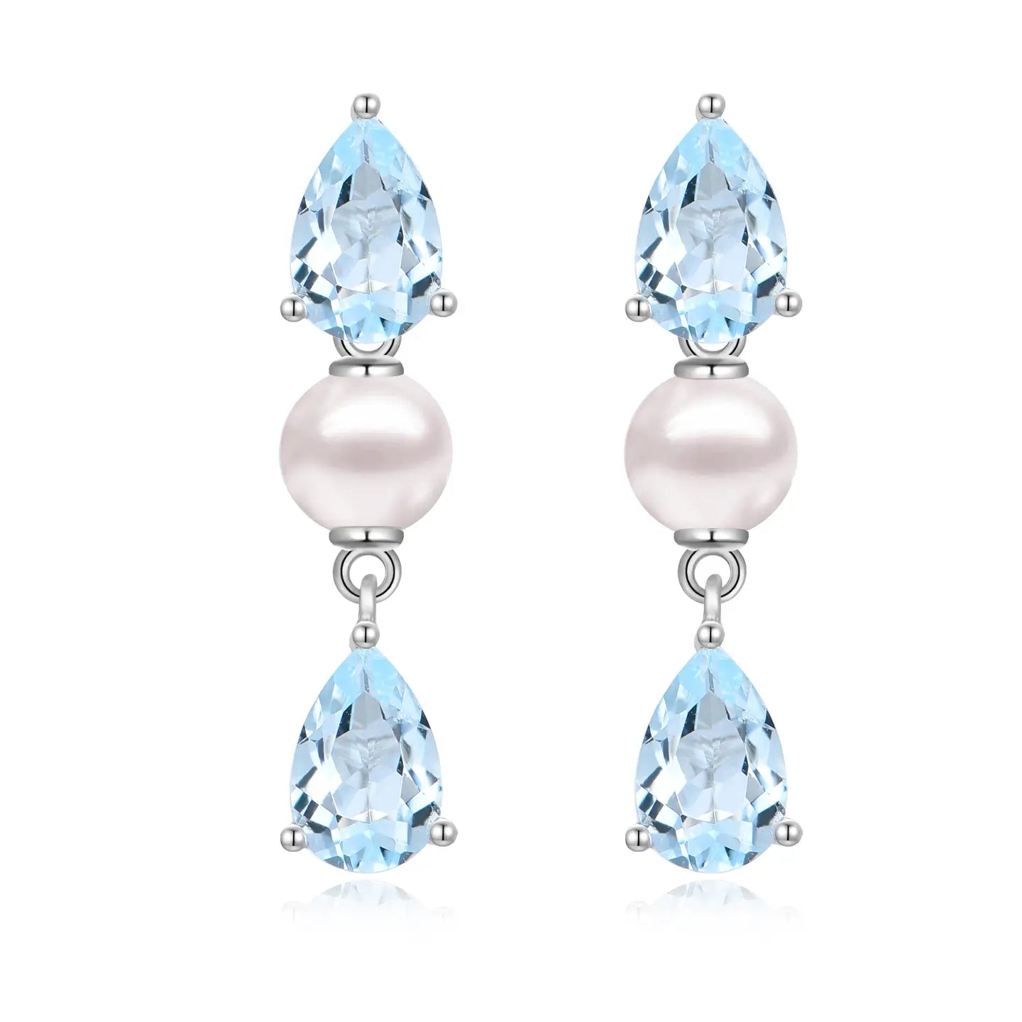 Venus Tears Natural Aquamarine Pearl Drop Earrings 14k white gold