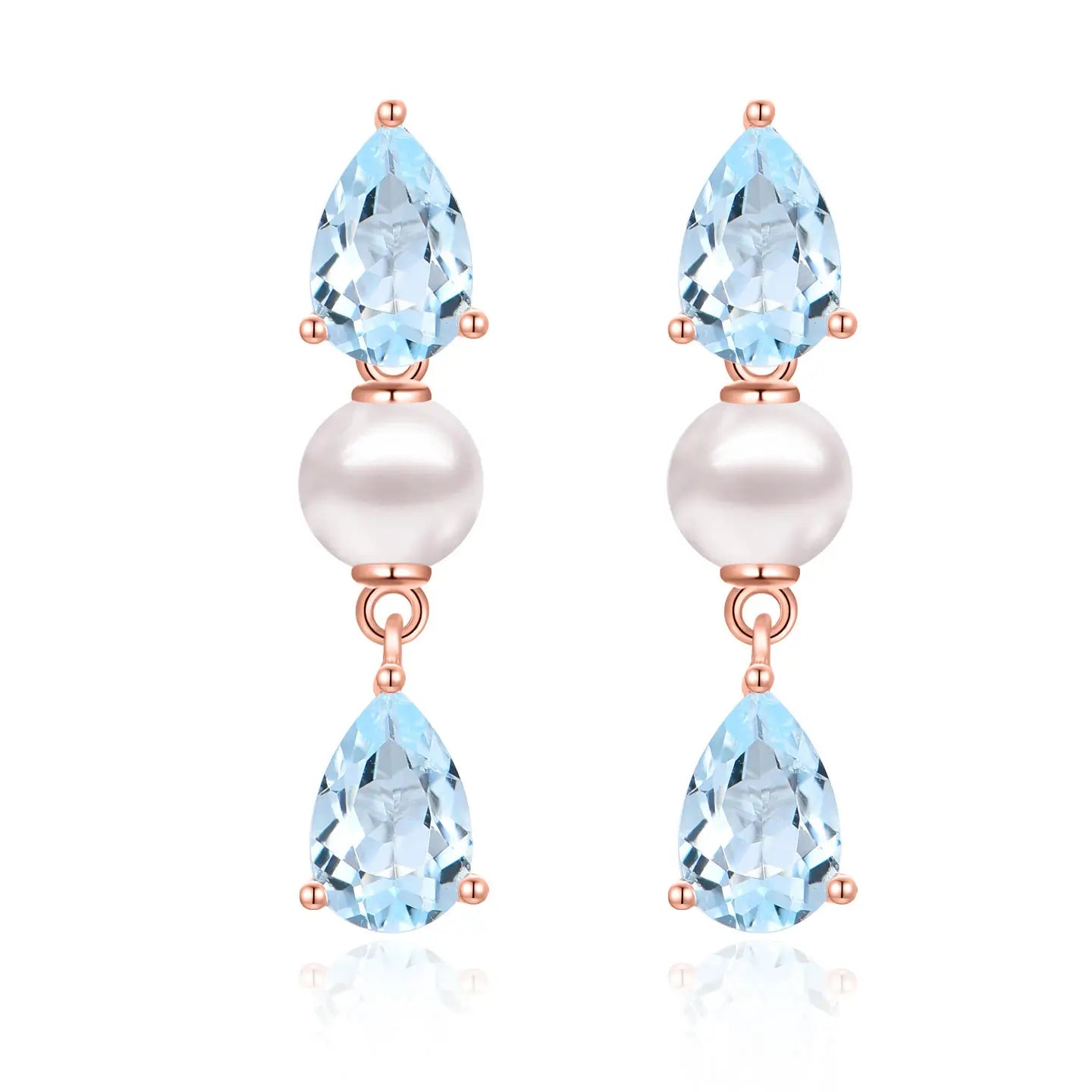 Venus Tears Natural Aquamarine Pearl Drop Earrings 14k rose gold