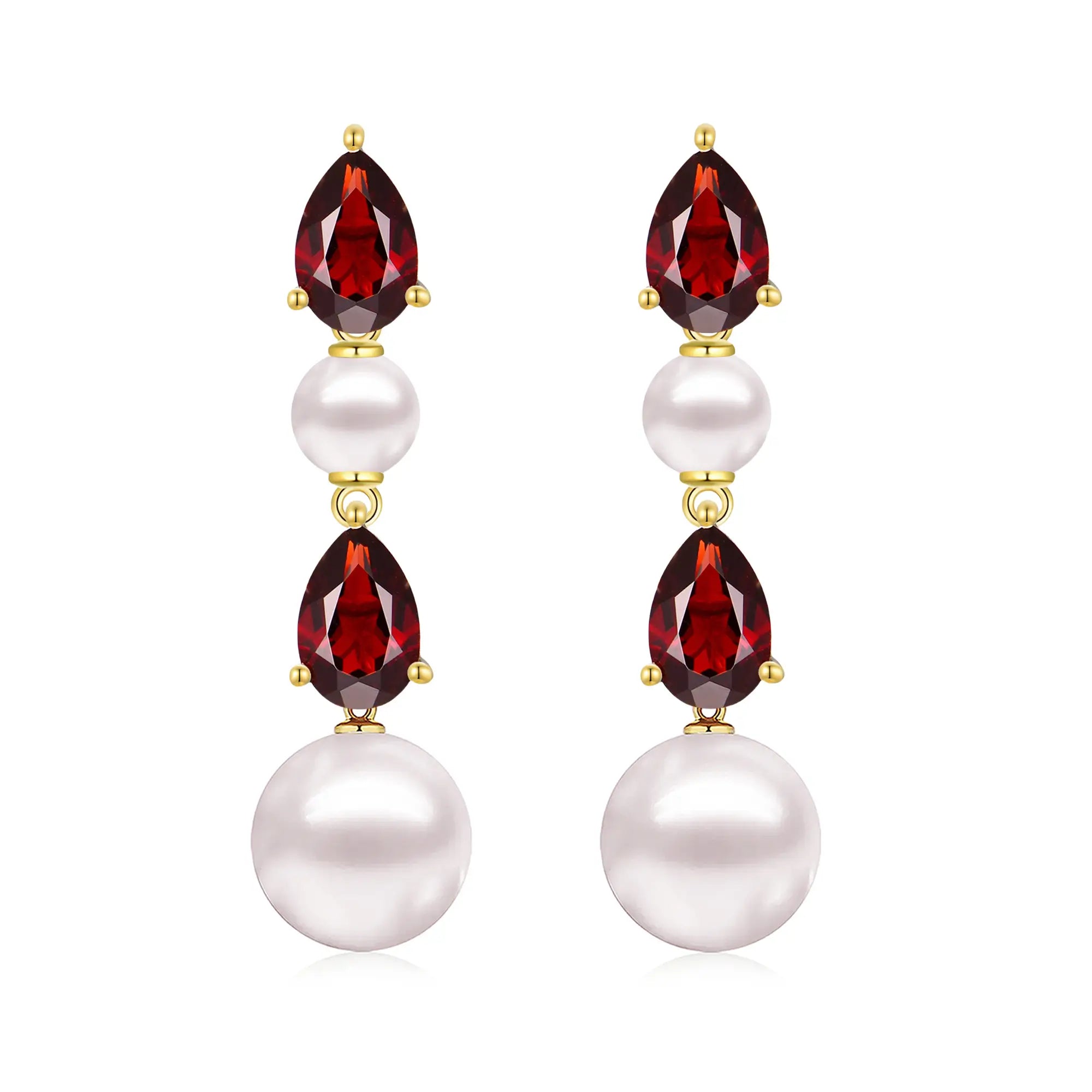 Venus Tears Natural Garnet Duo Cultured Pearl Drop Earrings 14k Yellow Gold