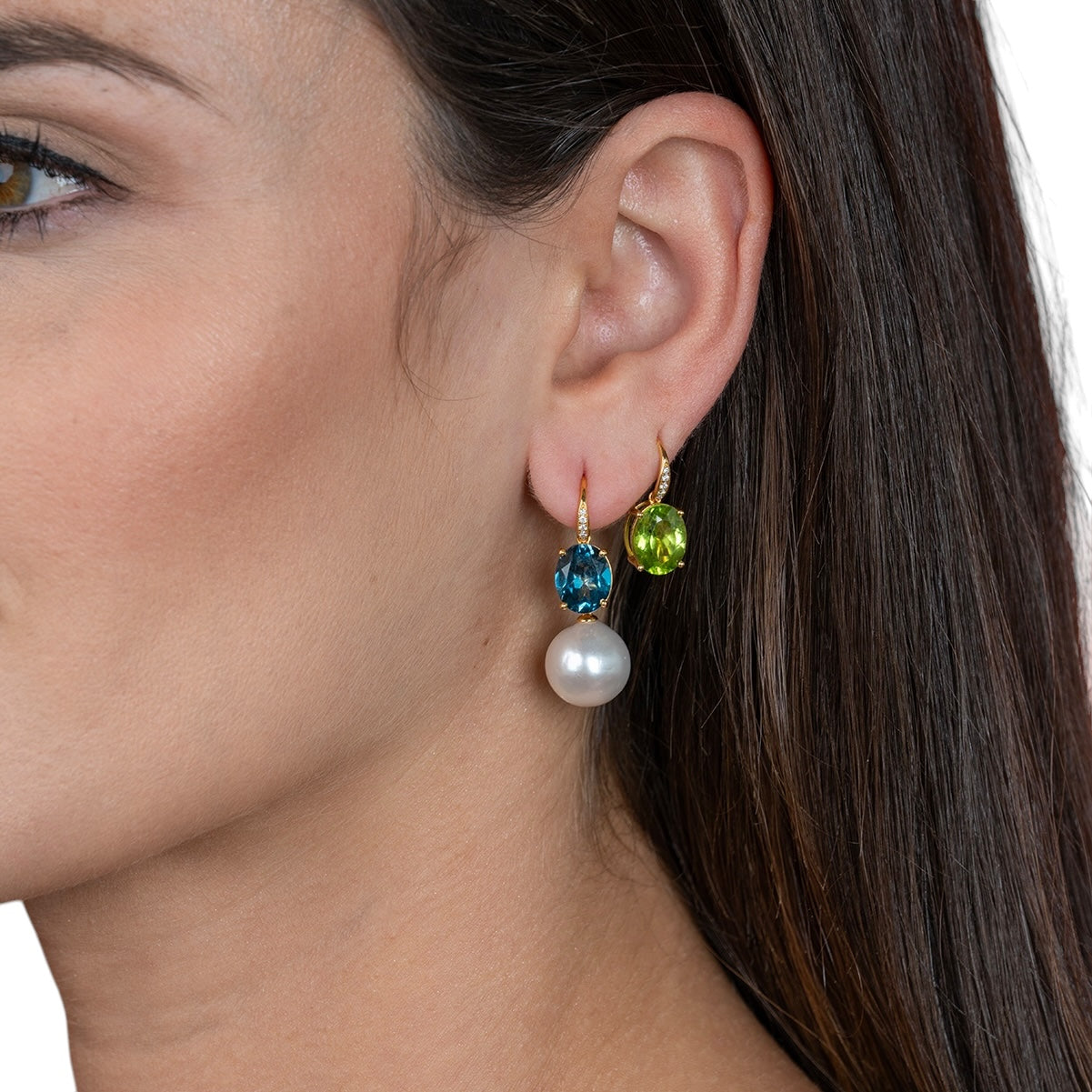 Radiant Oval Peridot Diamond Drop Earrings