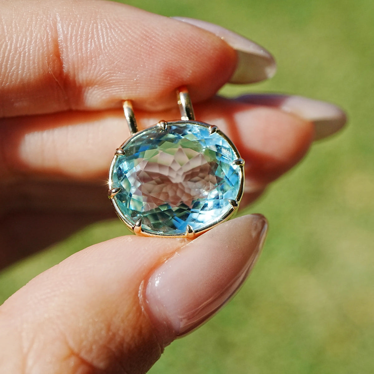 14k yellow gold Vivid Aura AIGS Ceritified 9.52ct Natural Aquamarine Charm (One-of-a-Kind)