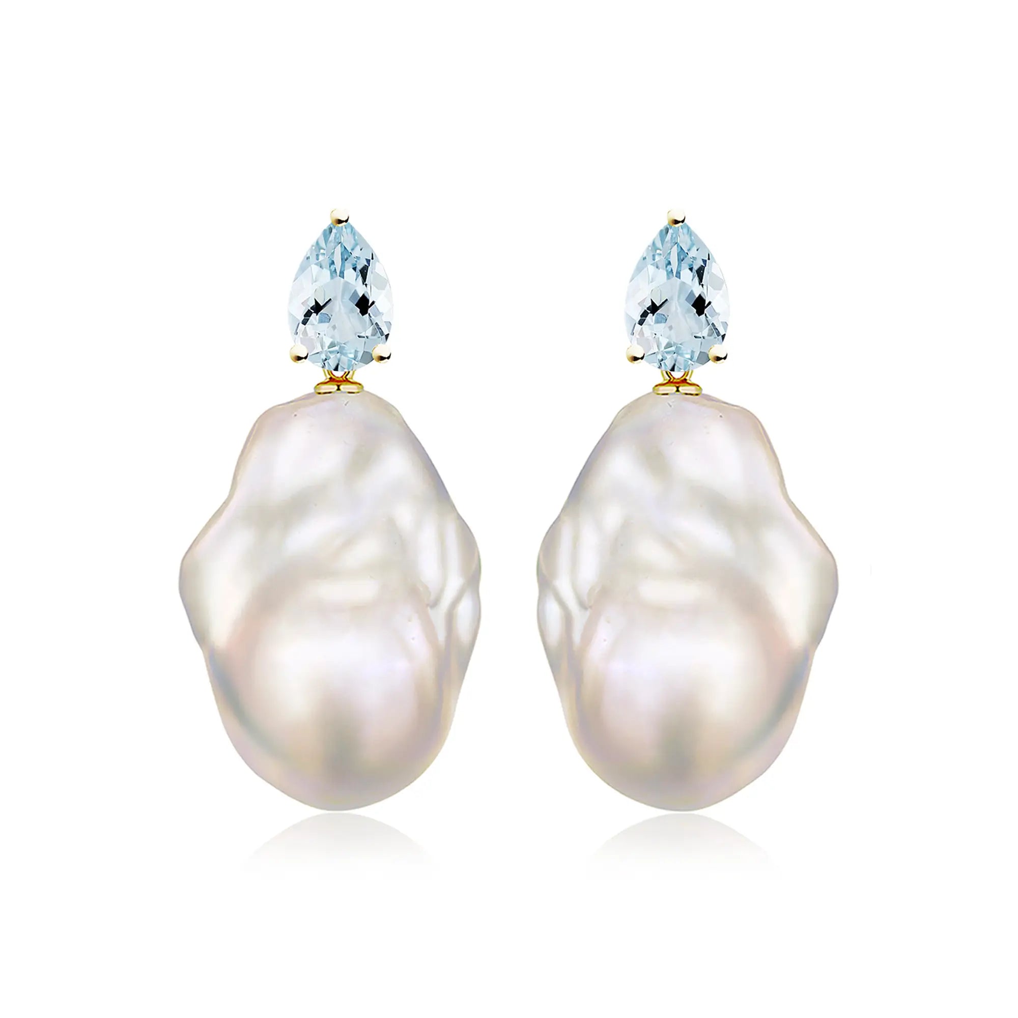 Venus Tears Natural Aquamarine Baroque Pearl Convertible Drop Earrings in 14k yellow gold