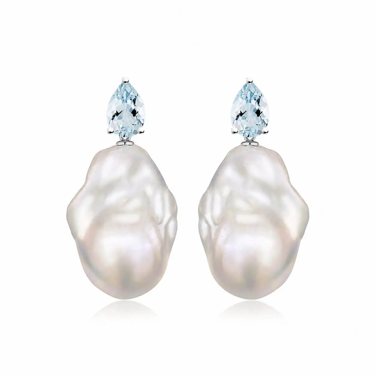Venus Tears Natural Aquamarine Baroque Pearl Convertible Drop Earrings in 14k white gold