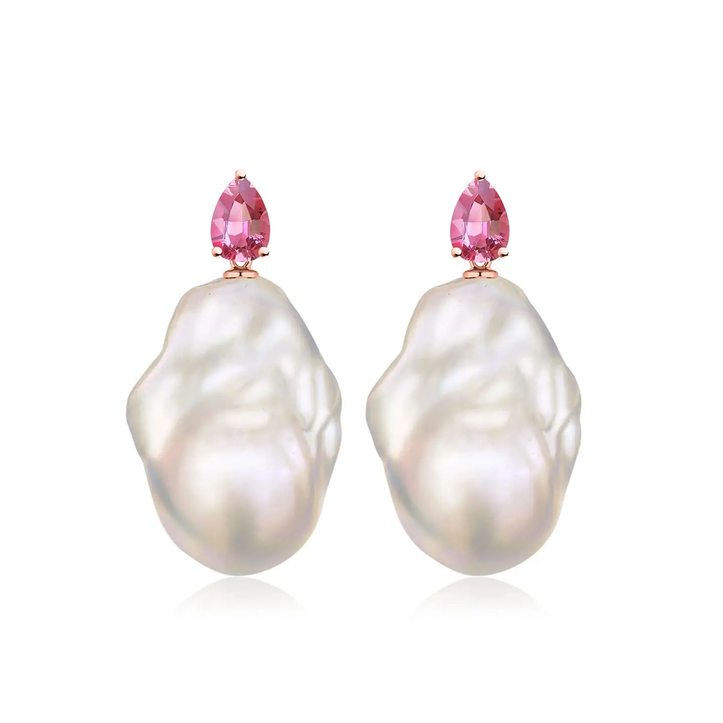 14k rose gold pink tourmaline big baroque pearl convertible drop earrings