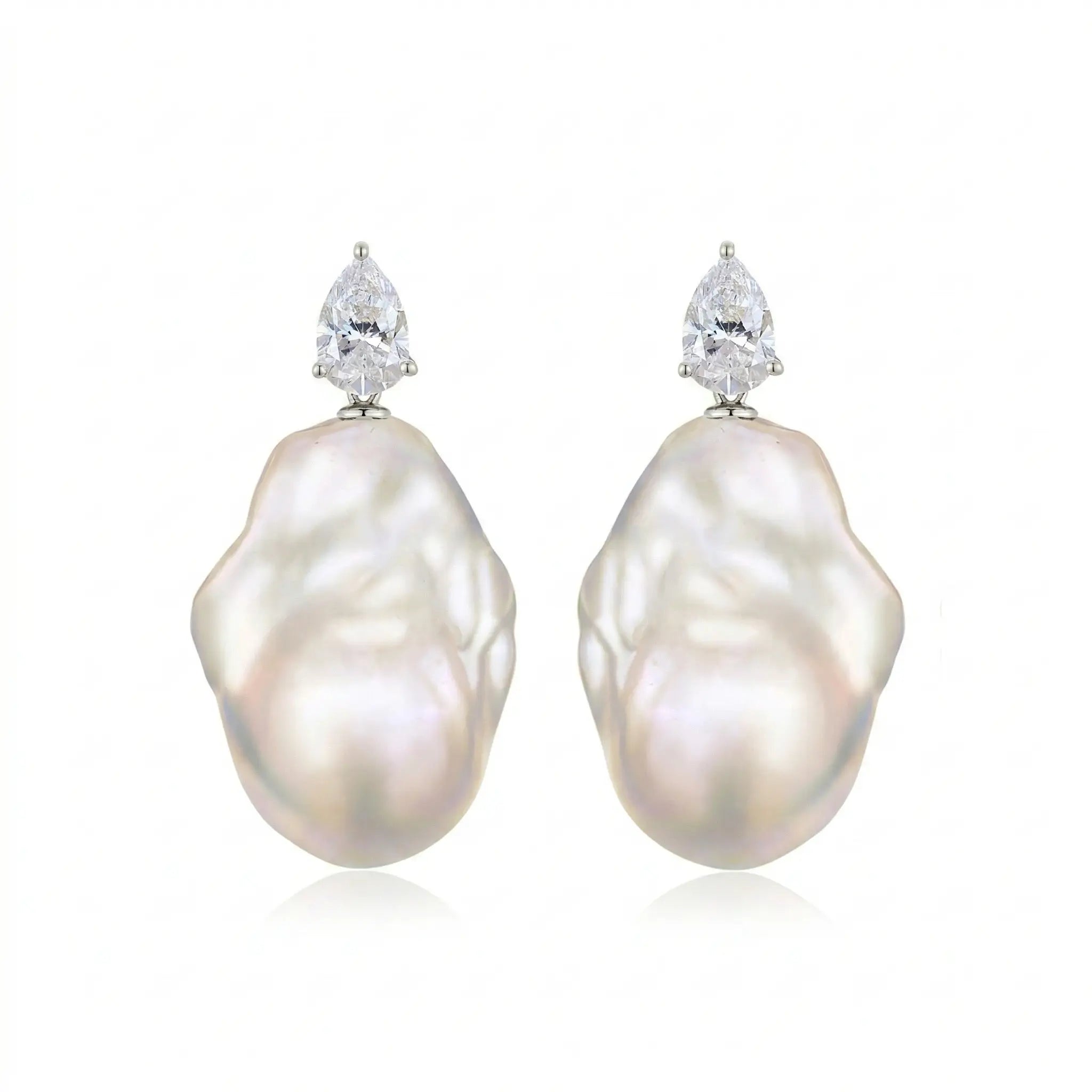 Venus Tears Lab Grown Diamond Baroque Pearl Convertible Drop Earrings 14K white gold