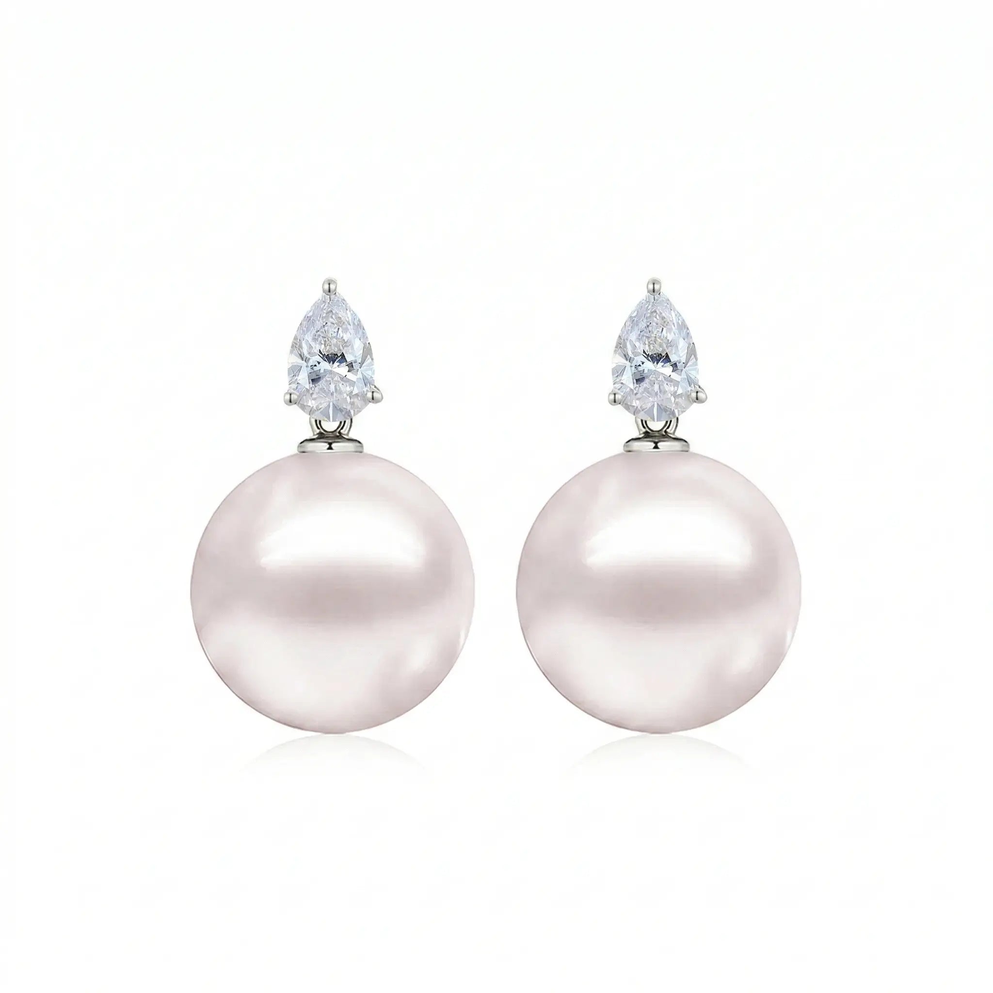 Venus Tears Lab Grown Diamond 12-13mm Cultured Round Pearl Convertible Drop Earrings 14k white gold