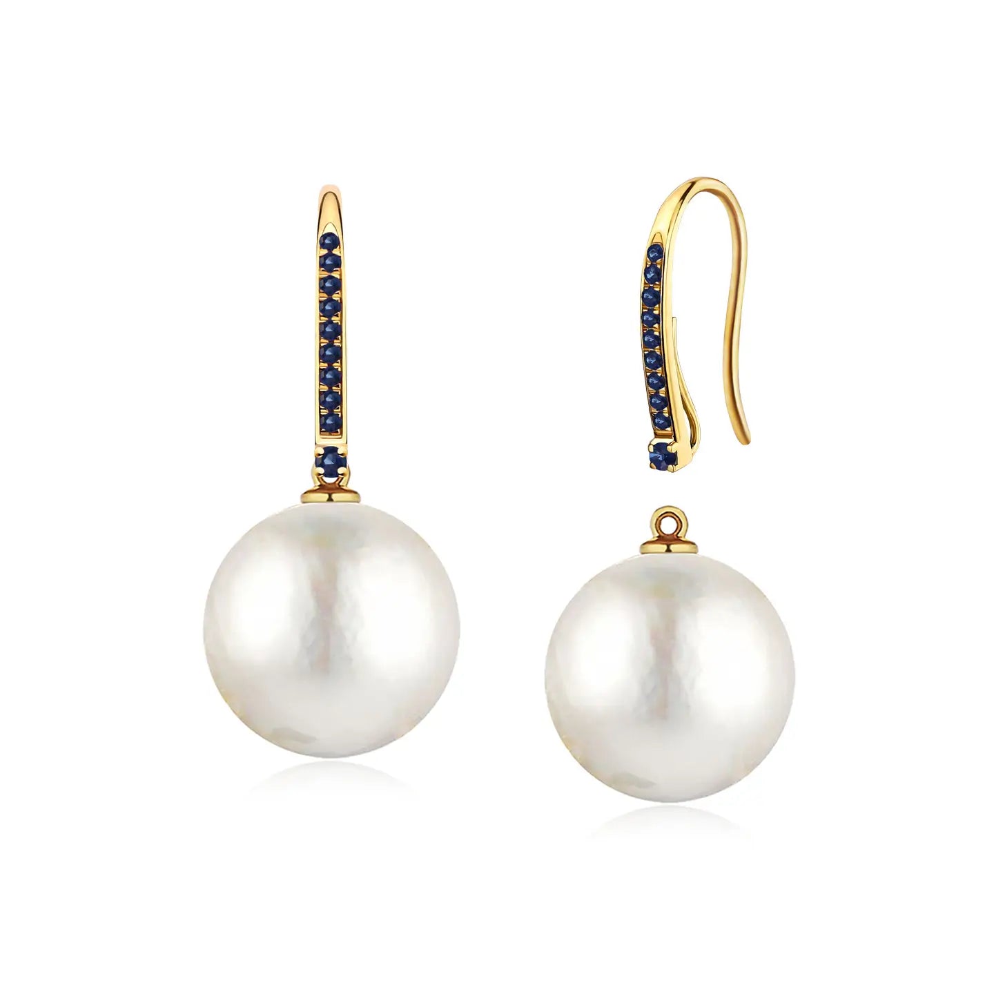 14k yellow gold natural blue sapphire cultured Round Baroque Pearl Convertible Drop Earrings