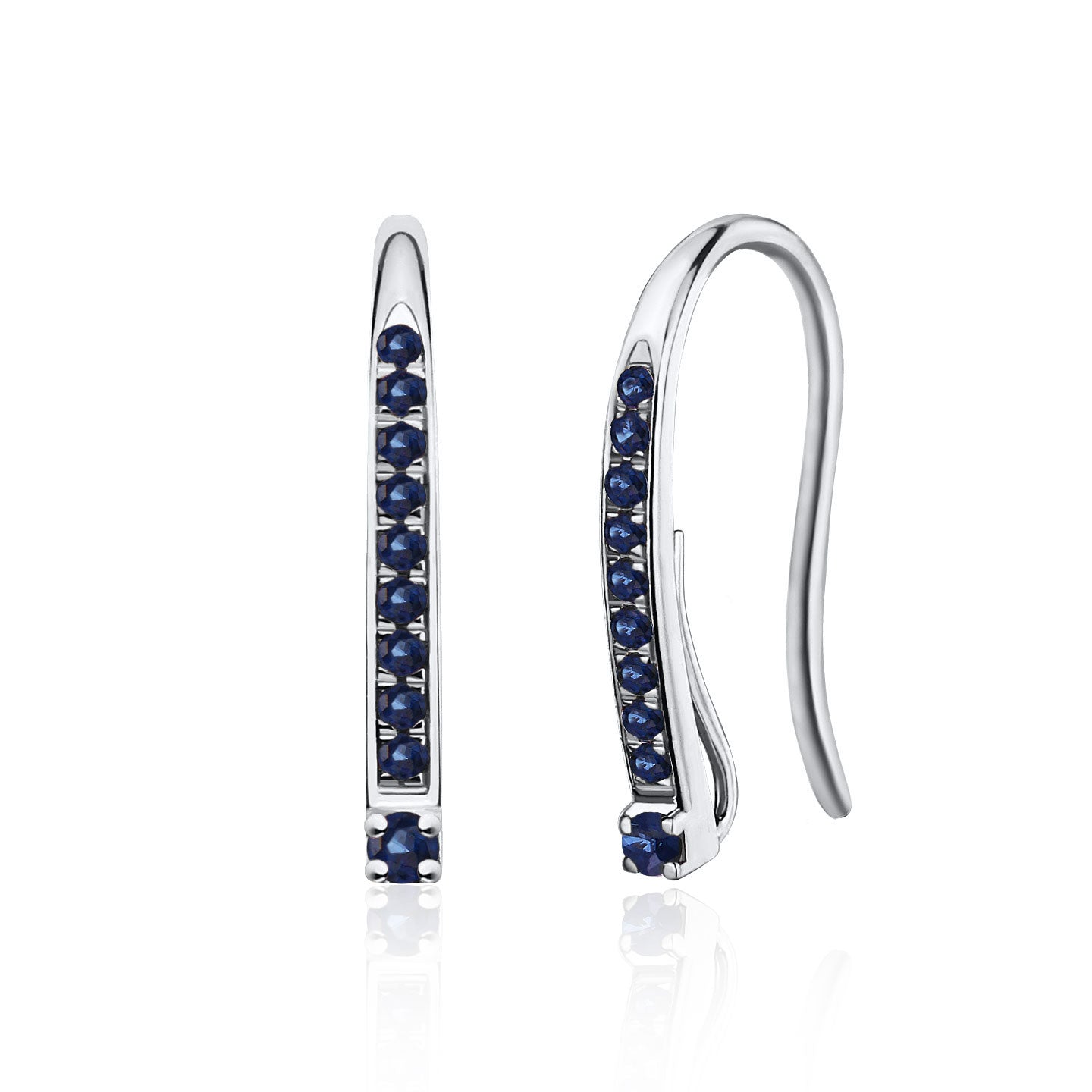 Natural Blue Sapphire Convertible Hook Earrings 14k White Gold