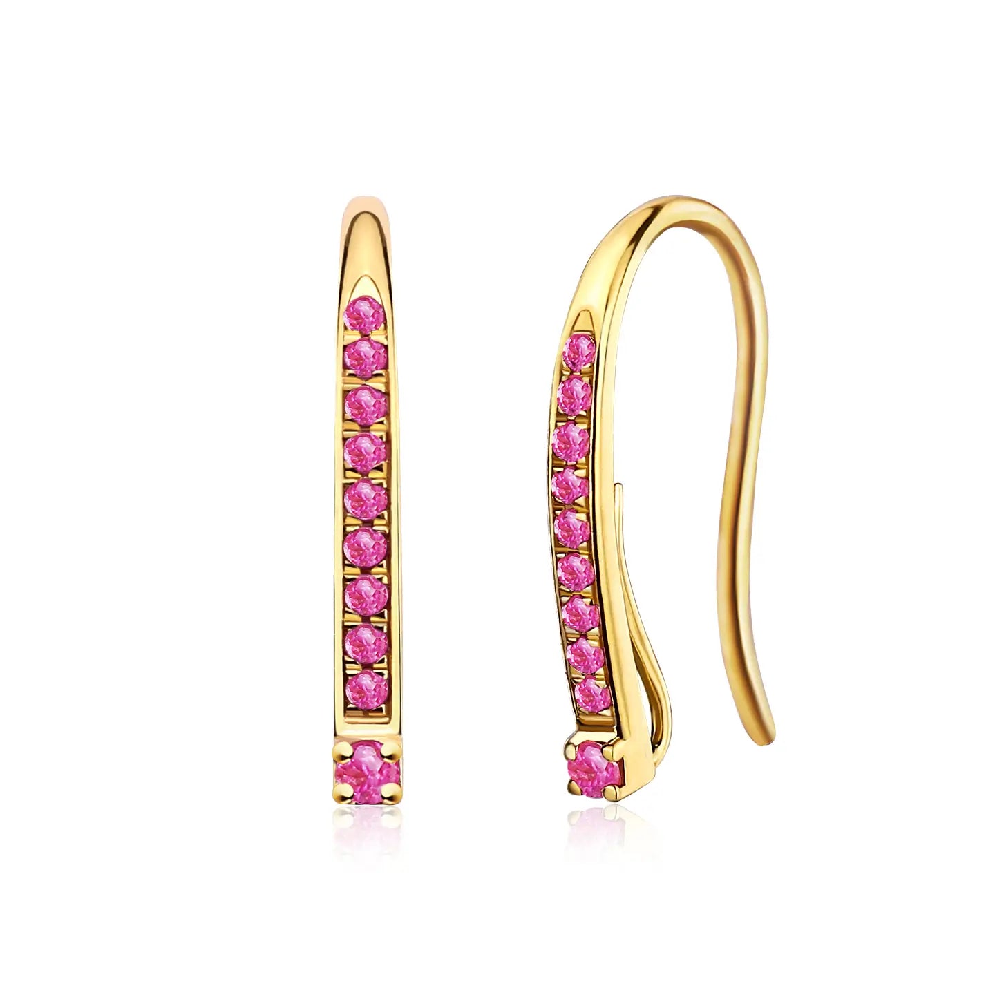 14k solid gold Pink Sapphire Drop Earrings