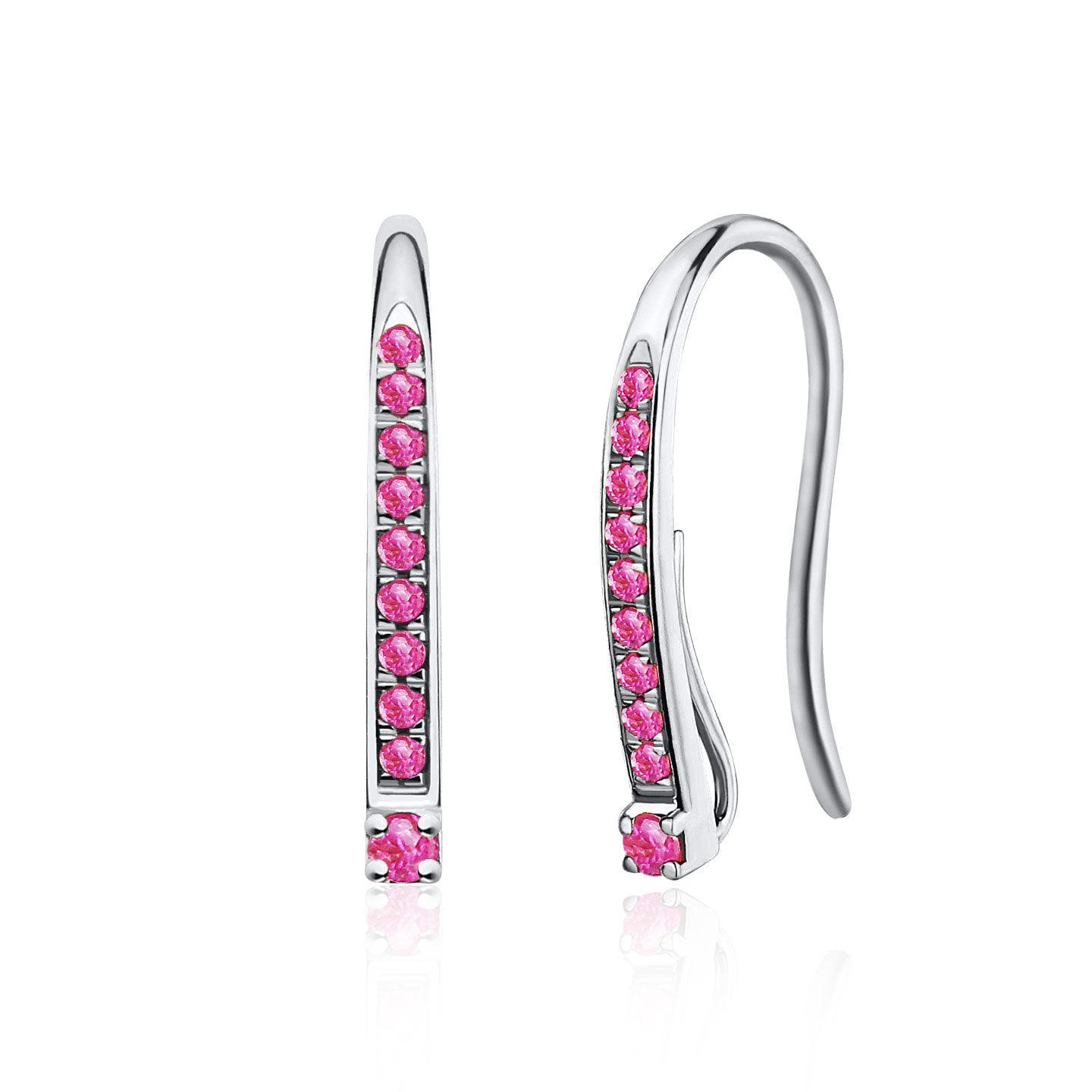 Natural Pink Sapphire Convertible Hook Earrings 14k White Gold