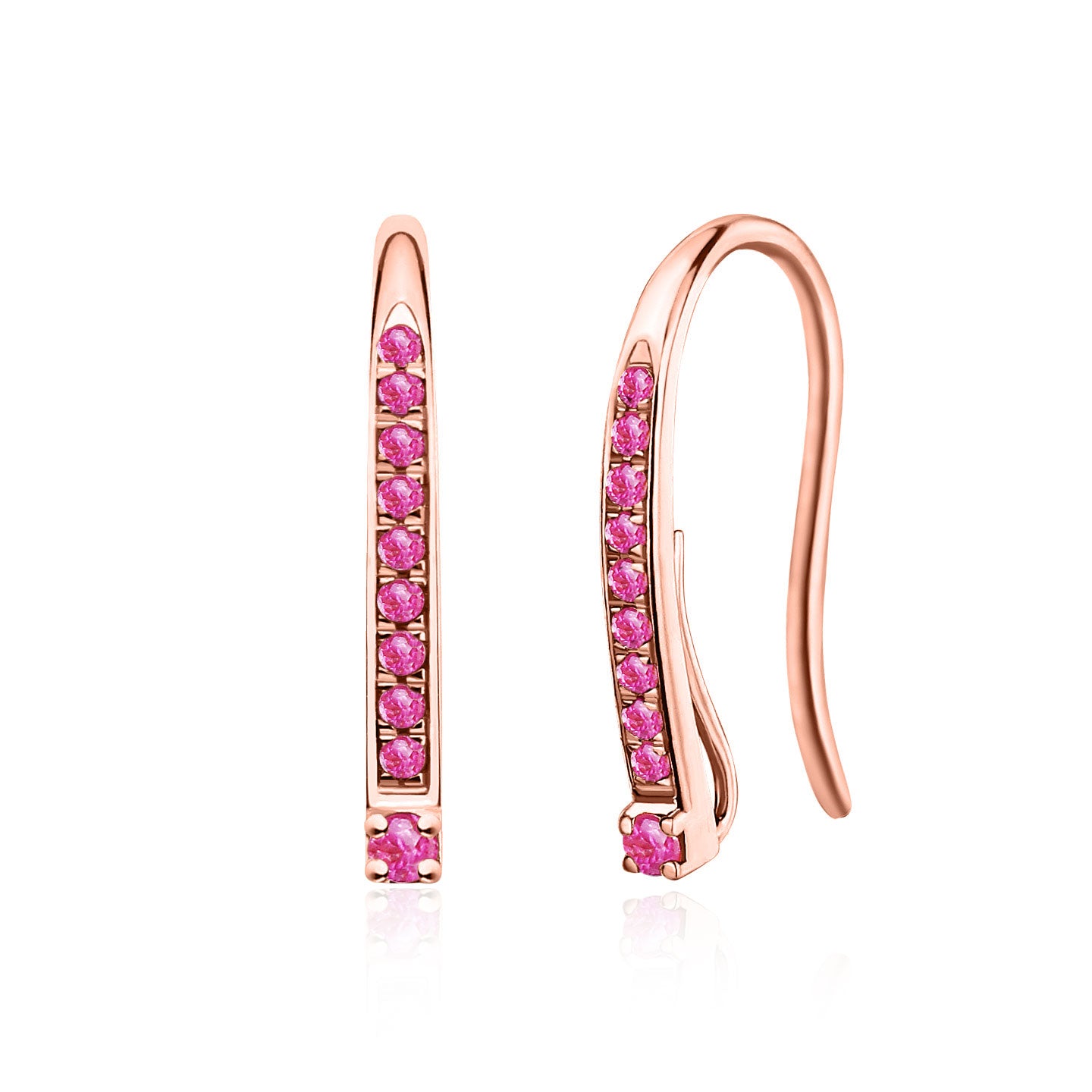 Natural Pink Sapphire Convertible Hook Earrings 14k Rose Gold