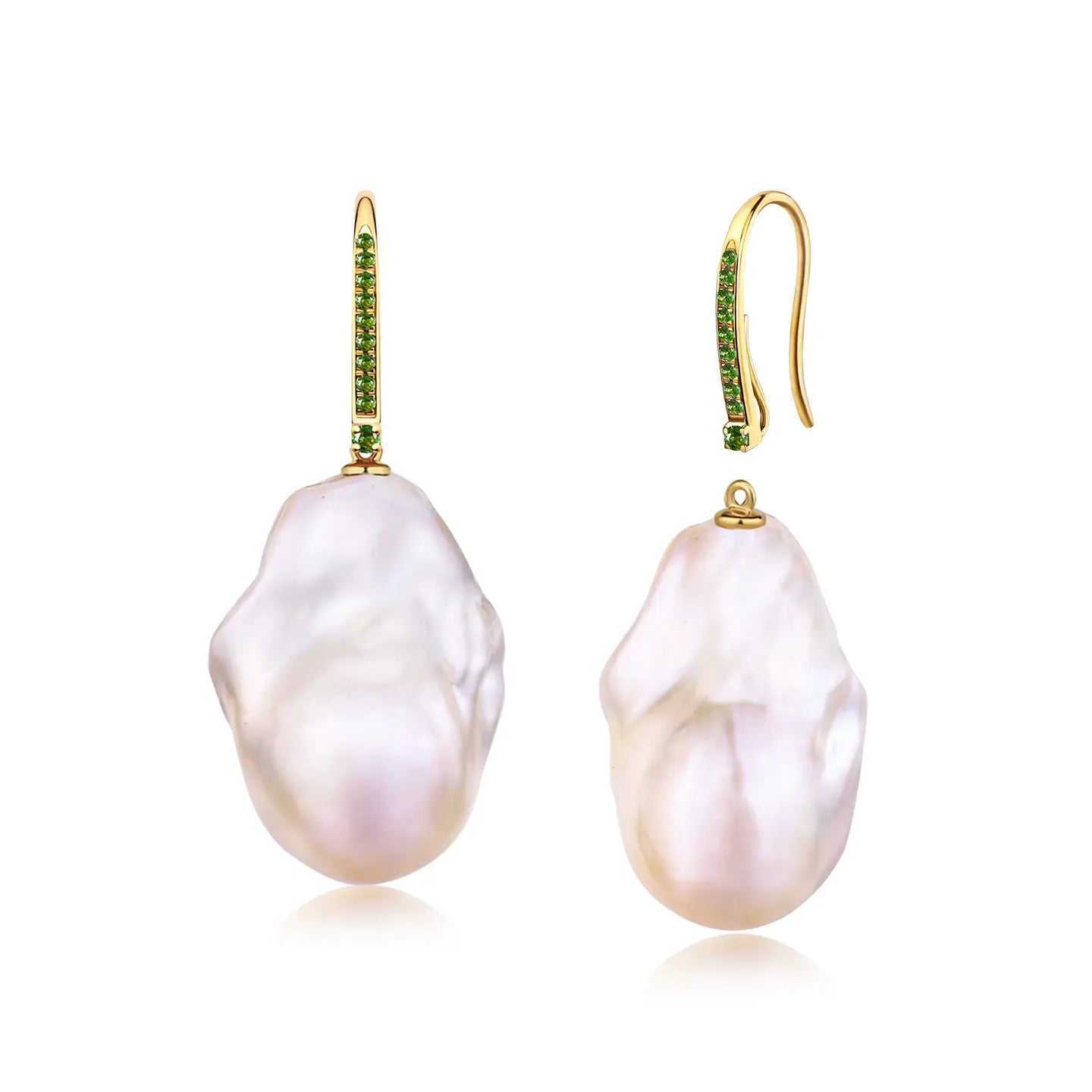 14k yellow gold Tsavorite Baroque Pearl convertible Drop Earrings