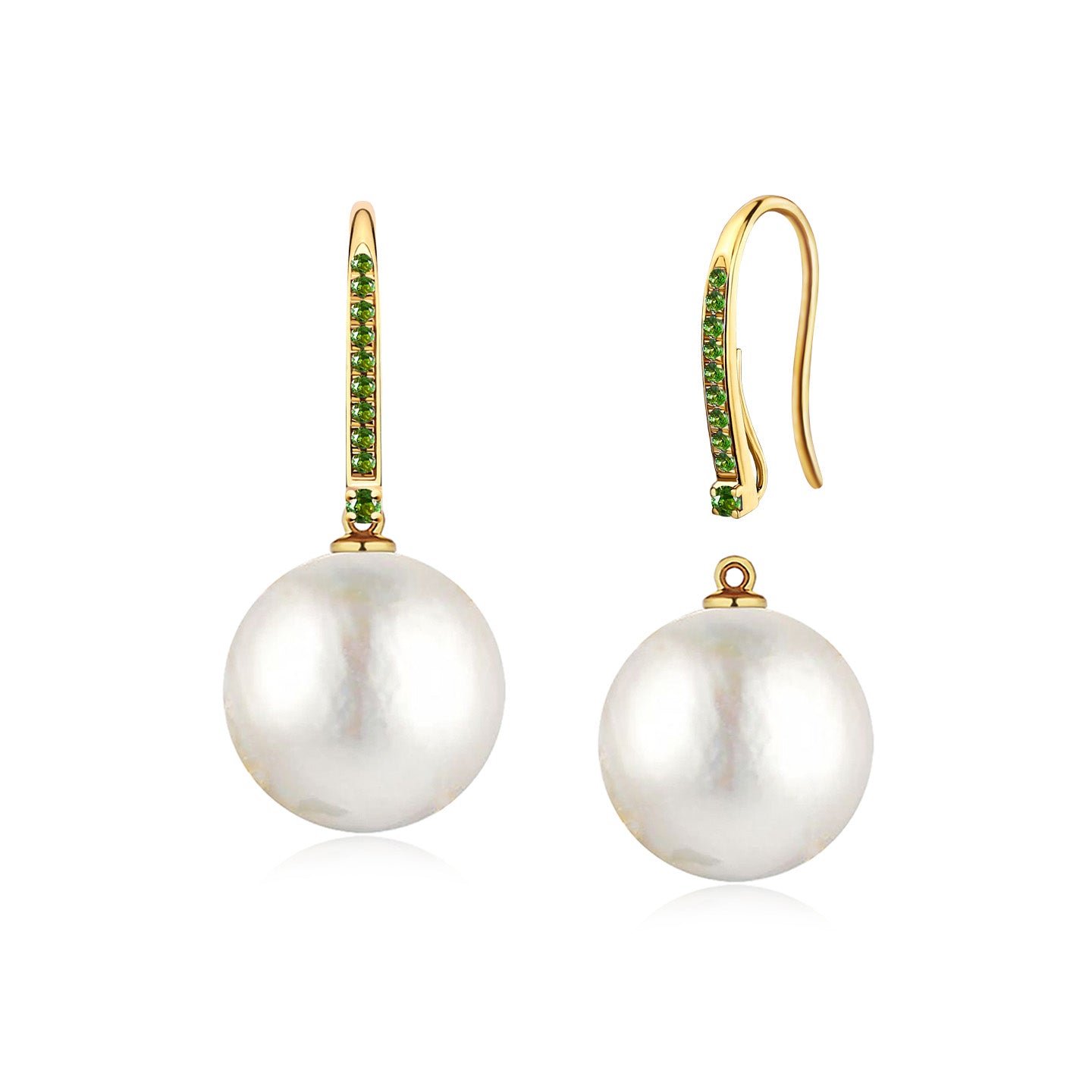 14k yellow gold natural tsavorite Round Baroque Pearl Convertible Drop Earrings