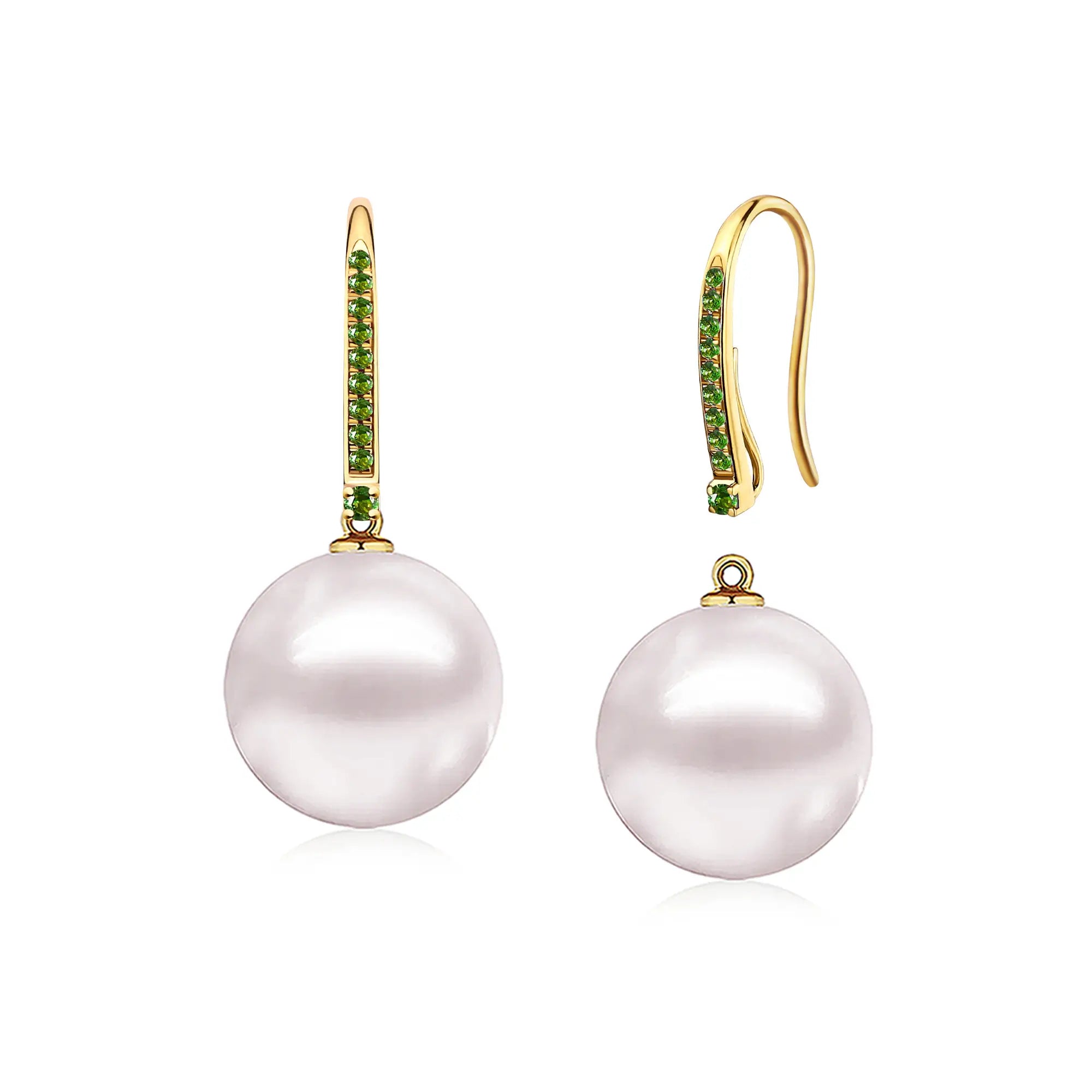 14k yellow gold natural tsavorite cultured Freshwater Pearl Convertible Drop Earrings