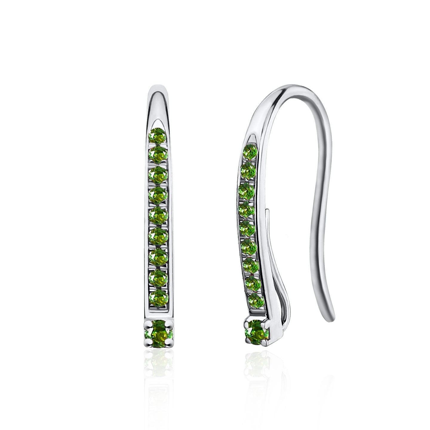 Natural Green Tsavorite Convertible Hook Earrings 14k Solid White Gold