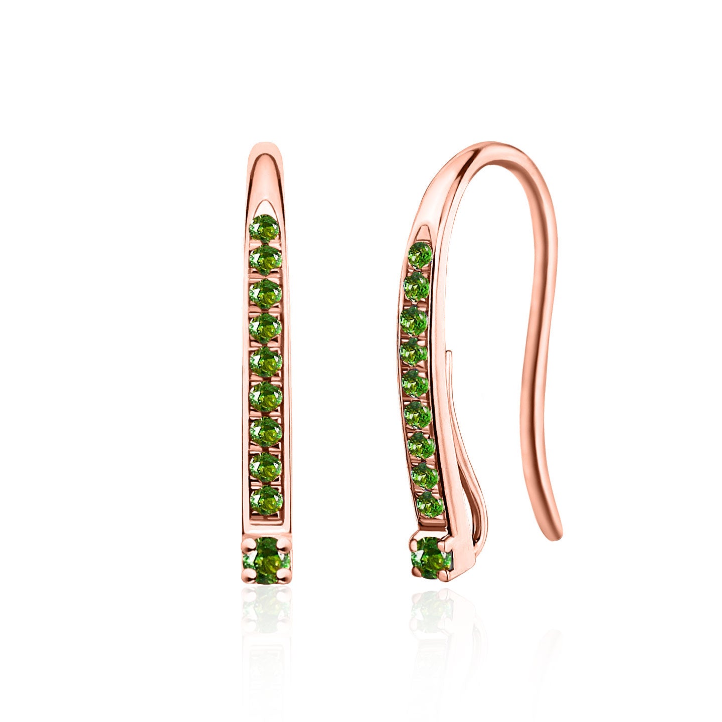 Natural Green Tsavorite Convertible Hook Earrings 14k Solid Rose Gold