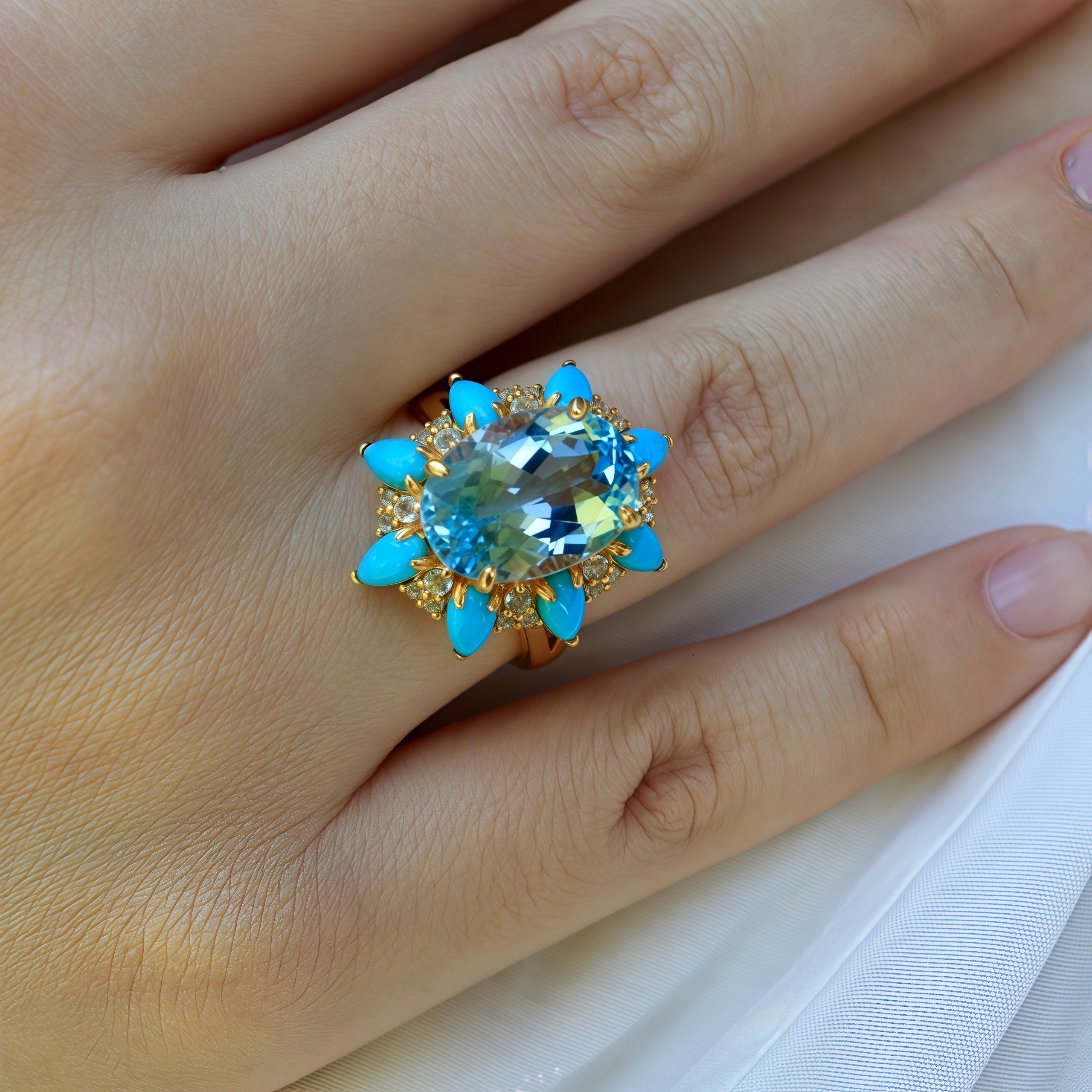 Topaz Turquoise Aquamarine Cocktail Ring