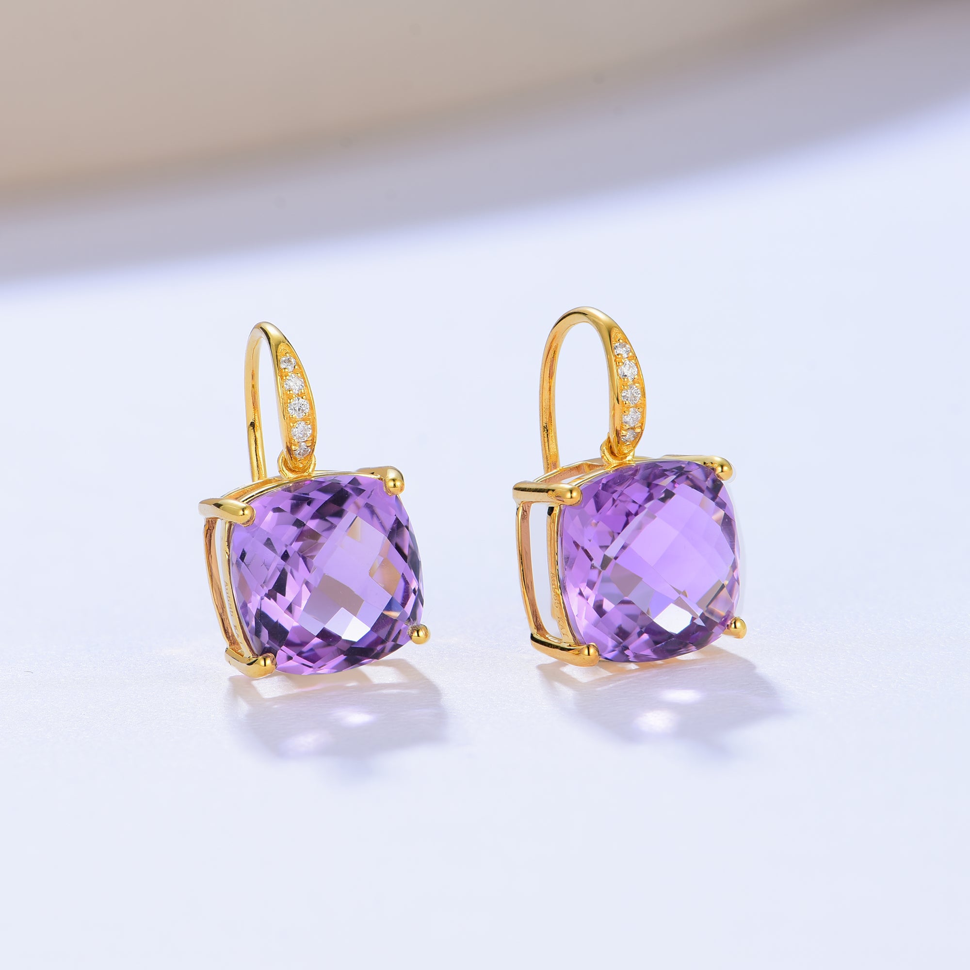 Radiant Cushion Amethyst Diamond Drop Earrings