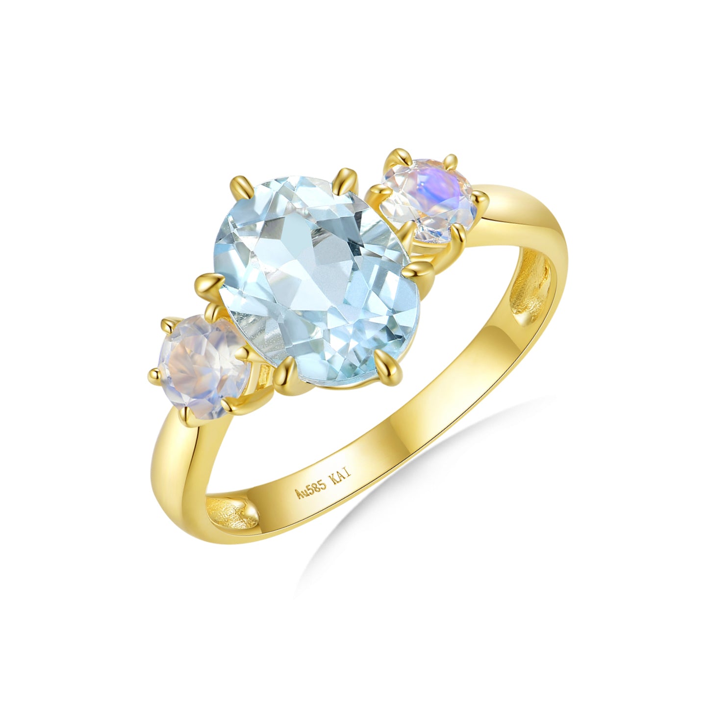 Evelyn Oval Aquamarine Moonstone Three-stone Ring