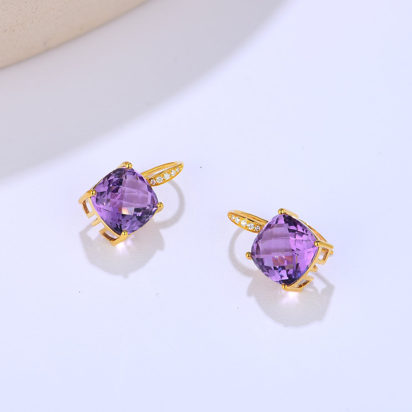 Radiant Cushion Amethyst Diamond Drop Earrings