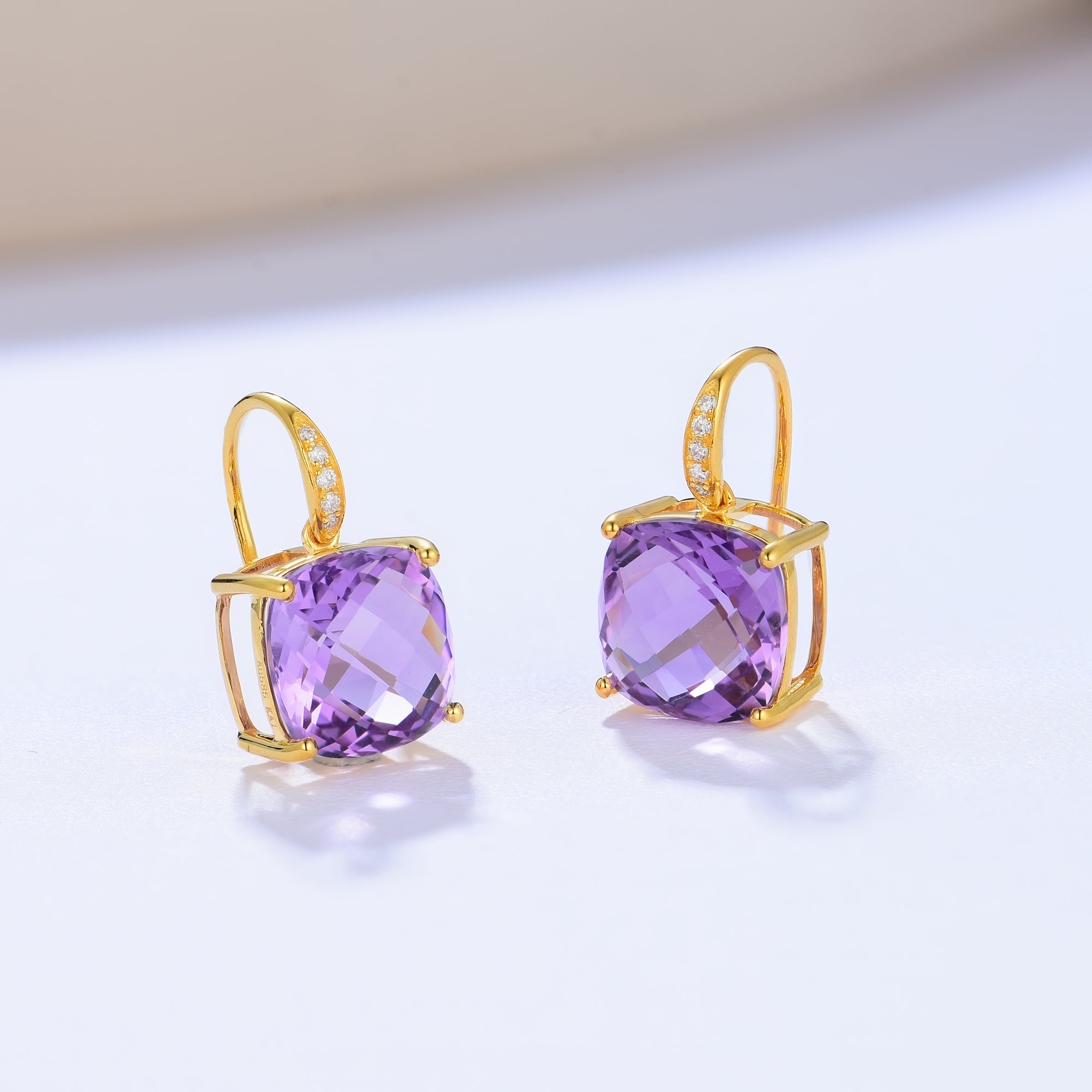 Radiant Cushion Amethyst Diamond Drop Earrings